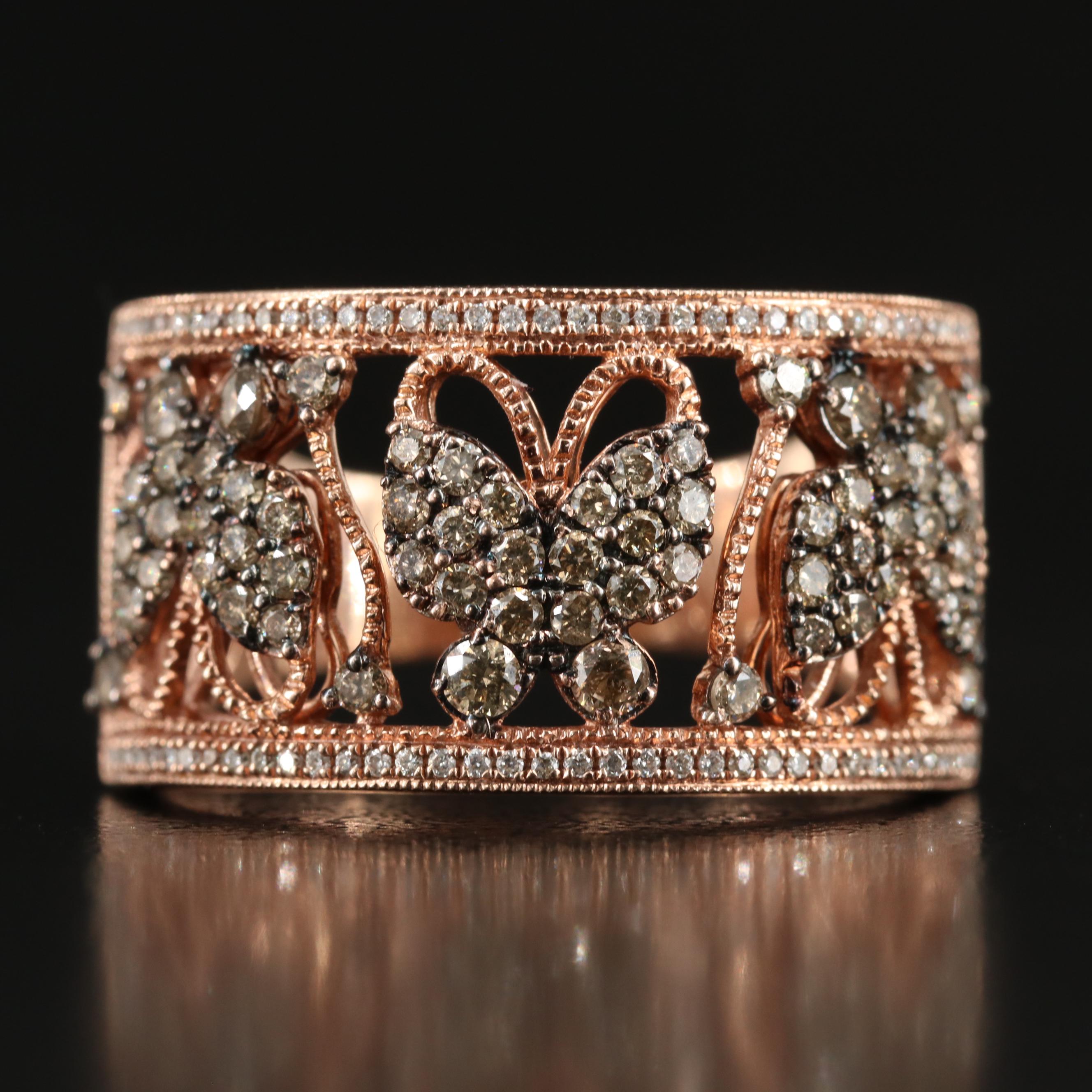 Le Vian 14K Rose Gold 1.10 CTW Diamond Butterfly Ring with Fancy Brown Diamonds