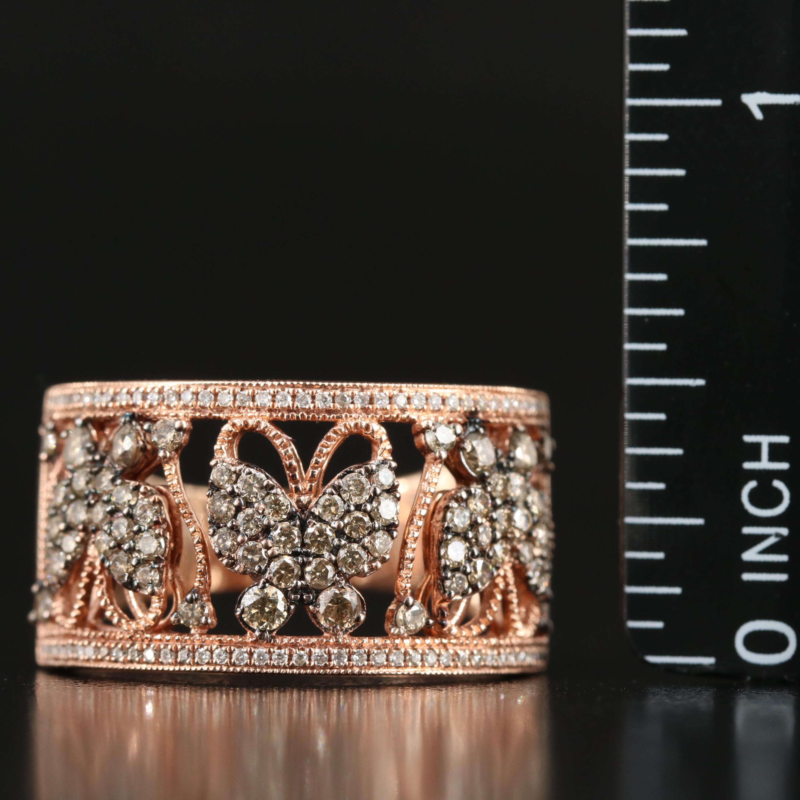 Le Vian 14K Rose Gold 1.10 CTW Diamond Butterfly Ring with Fancy Brown Diamonds