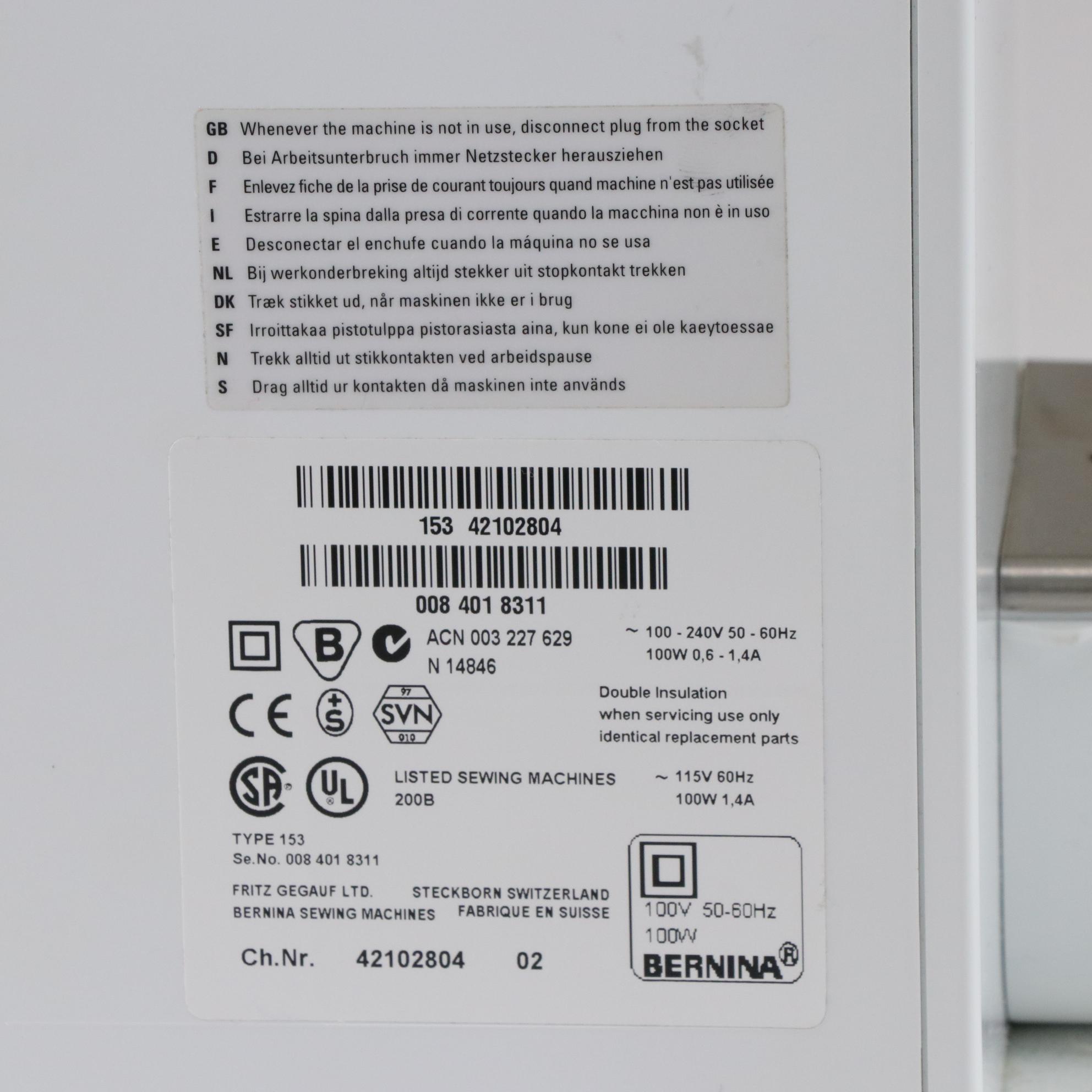 Bernina Virtuosa 153 Quilter's Edition Sewing Machine with Accessories