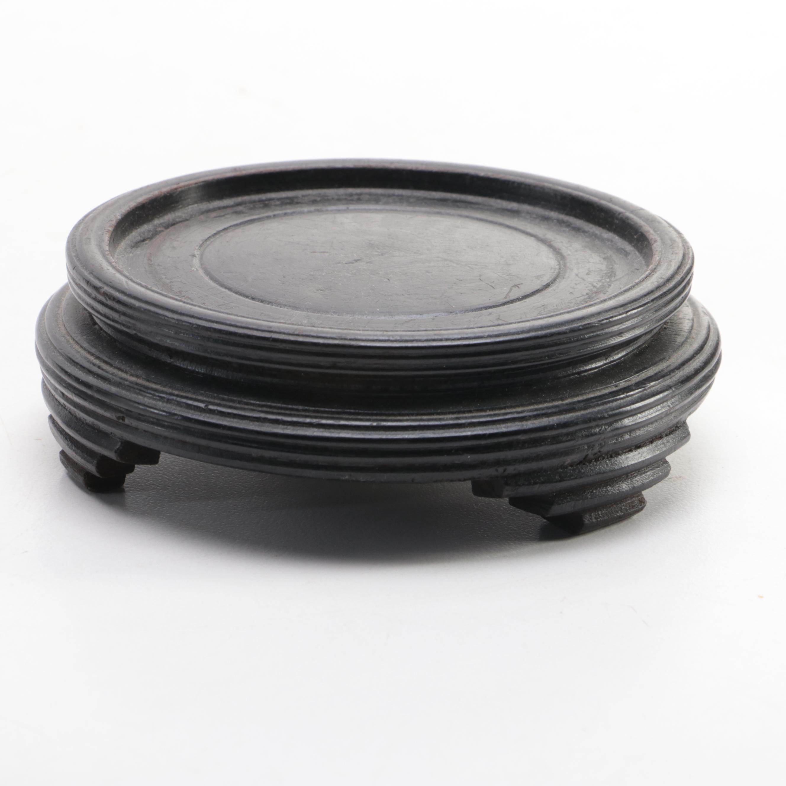 Chinese Metal Teapot with Acanthus Leaf Detail and Footed Wood Stand