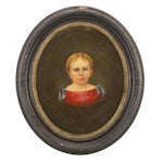 Portrait Oil Painting of Young Girl, Late 19th Century