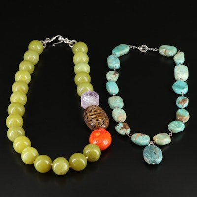 Turquoise, Coral, Calcite, and Gemstone Necklaces