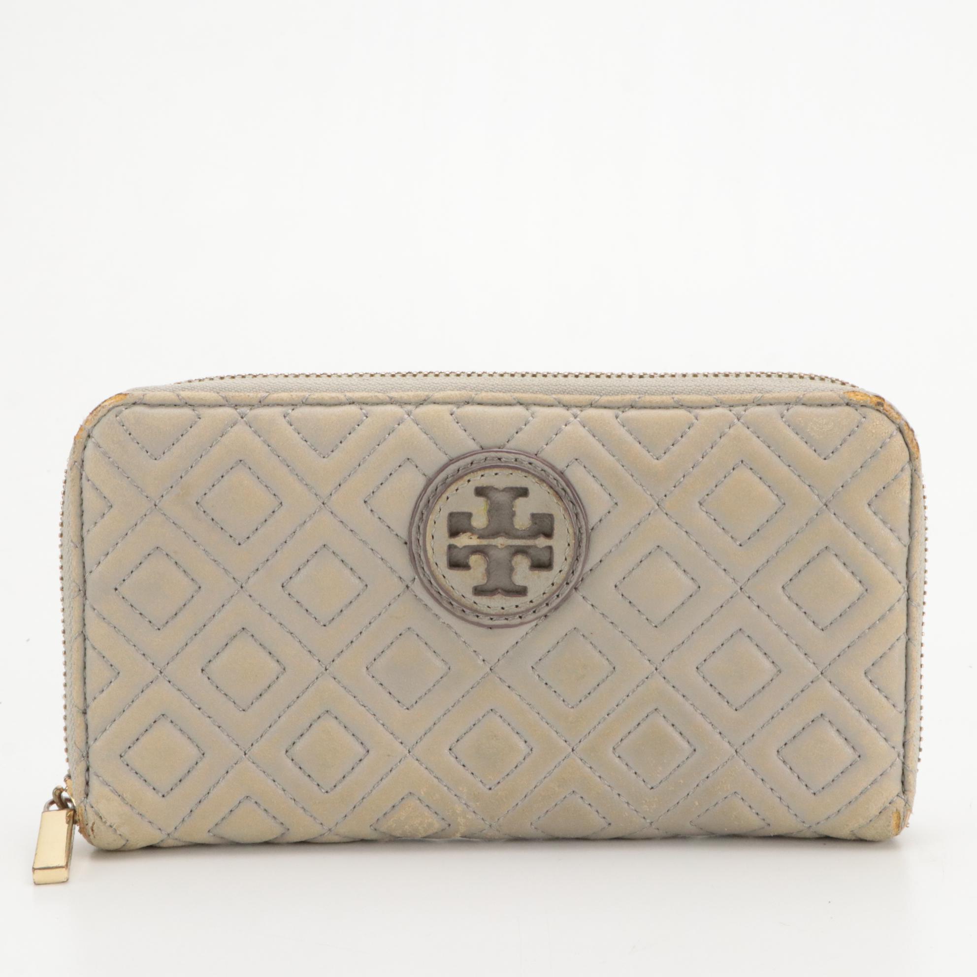 Tory Burch Grained Leather and Fleming Quilted Polyurethane Zip-Around Wallets
