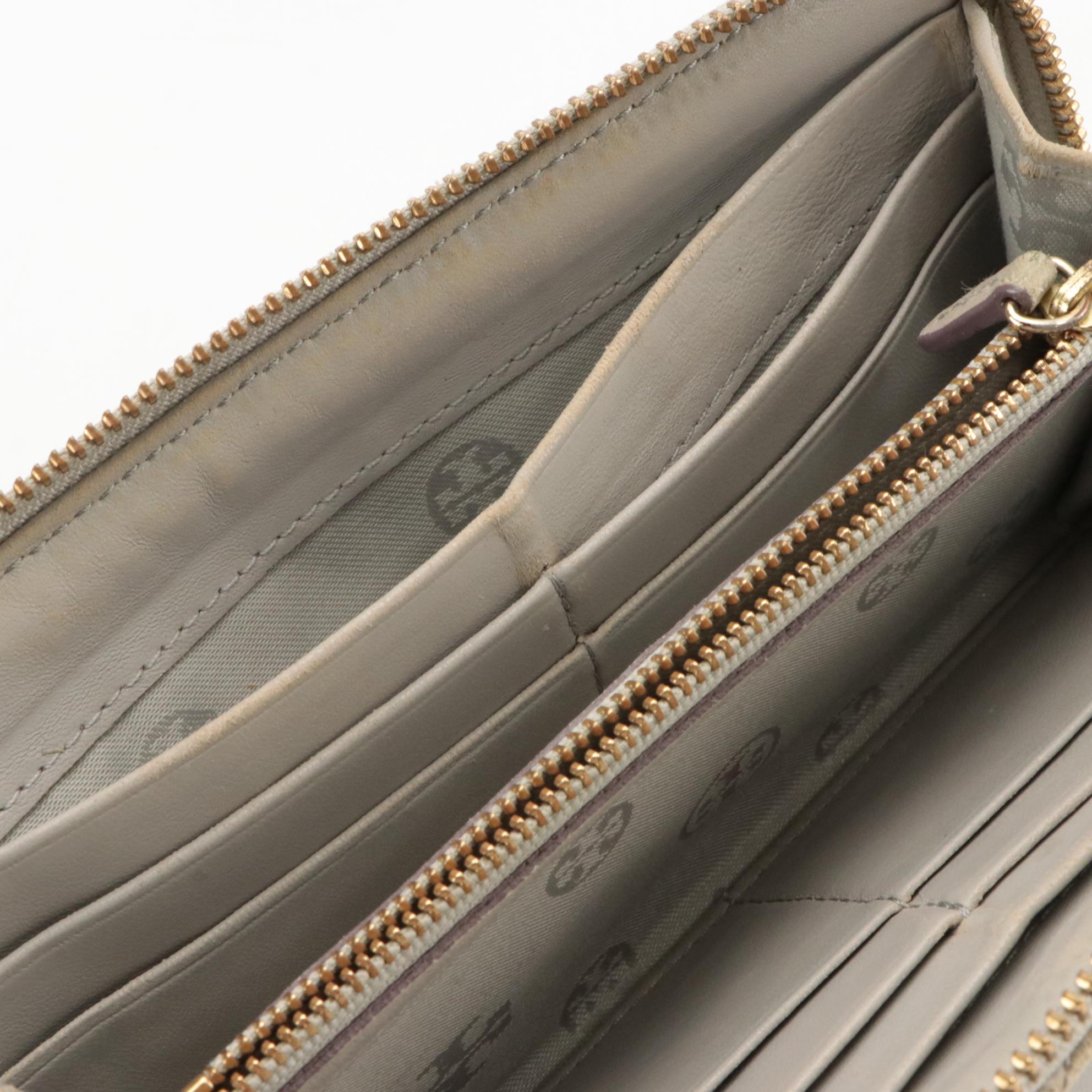 Tory Burch Grained Leather and Fleming Quilted Polyurethane Zip-Around Wallets