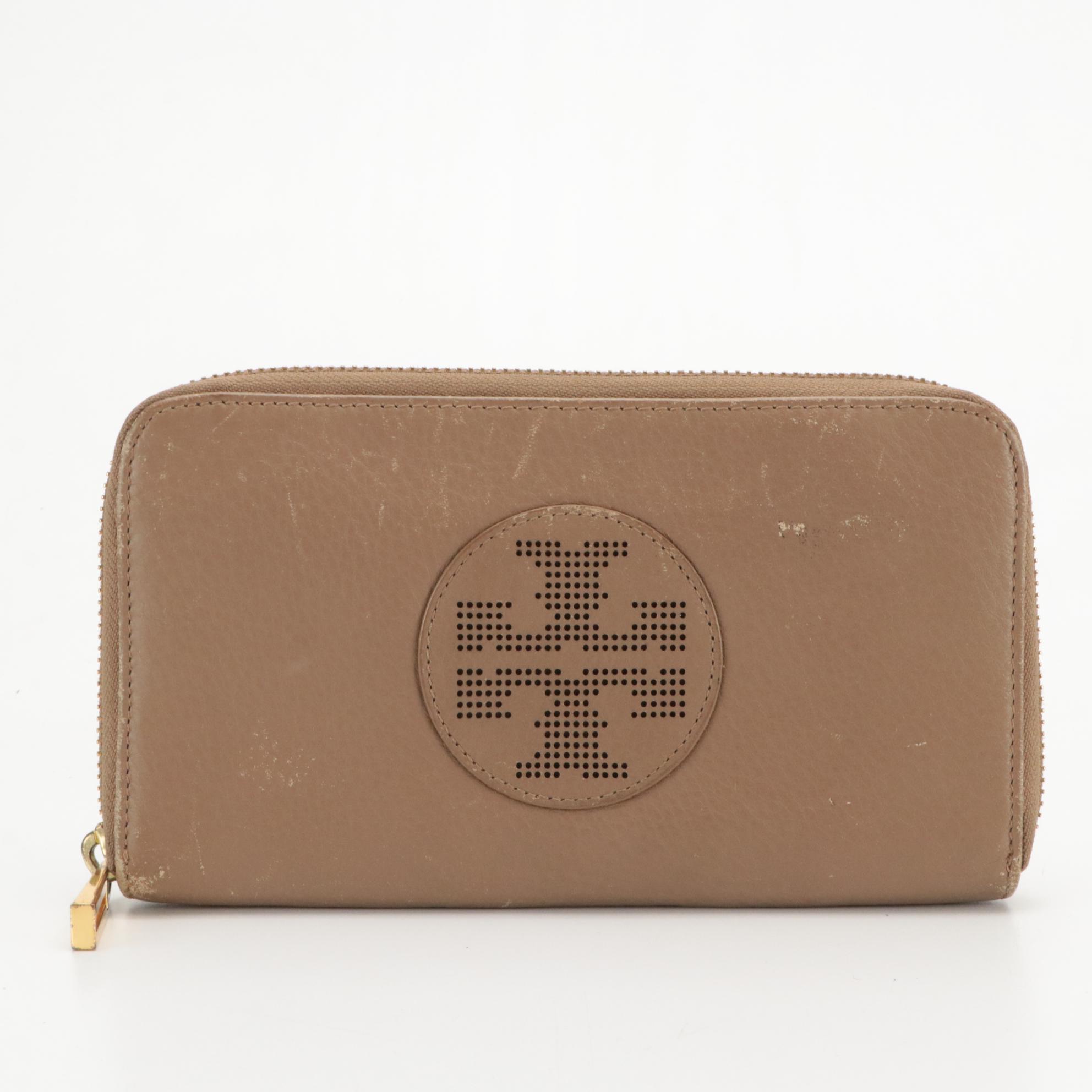 Tory Burch Grained Leather and Fleming Quilted Polyurethane Zip-Around Wallets