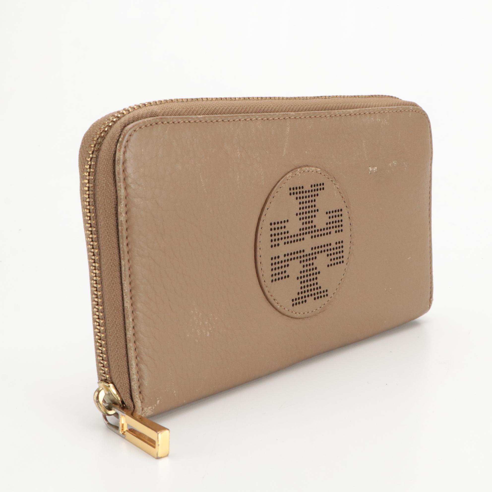 Tory Burch Grained Leather and Fleming Quilted Polyurethane Zip-Around Wallets