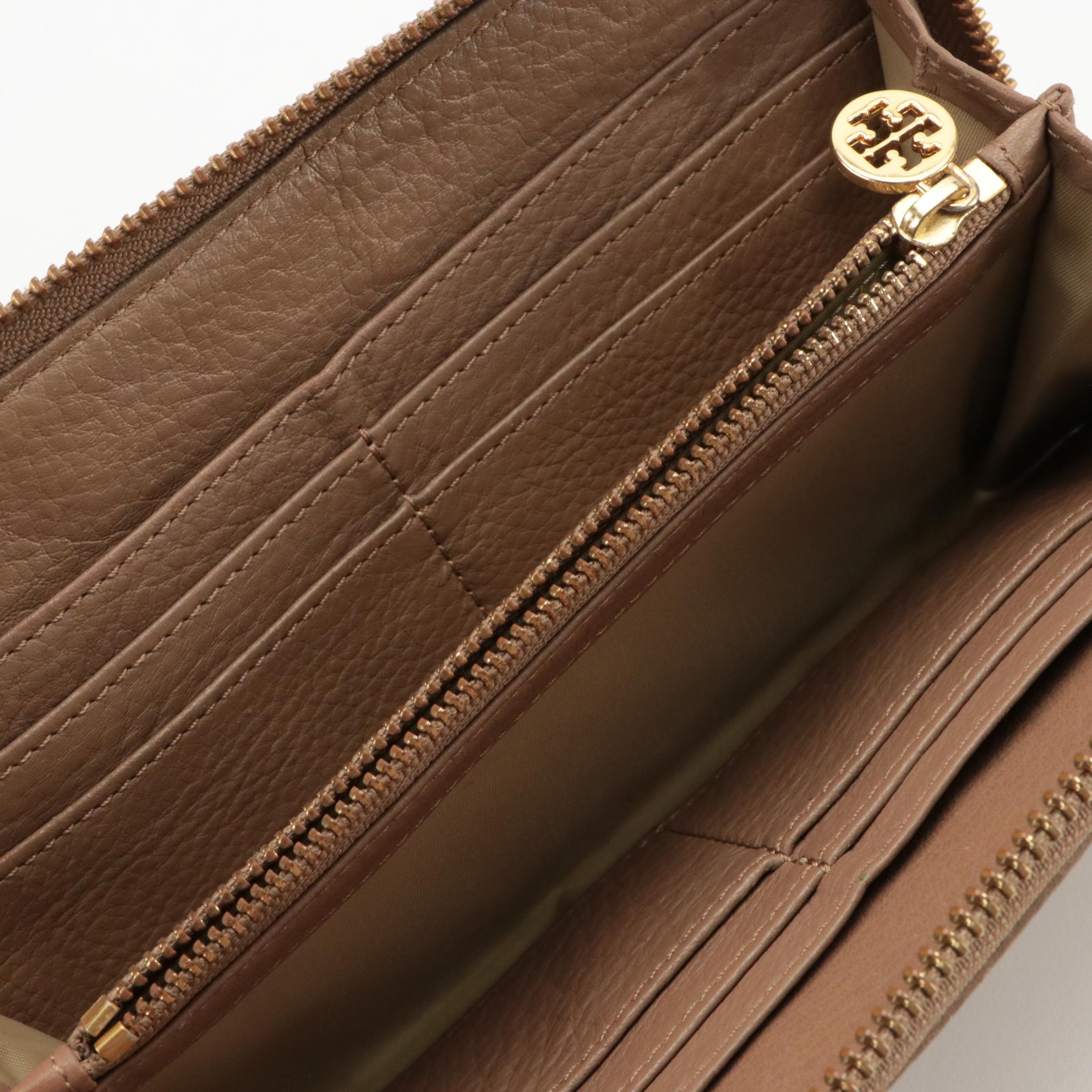 Tory Burch Grained Leather and Fleming Quilted Polyurethane Zip-Around Wallets