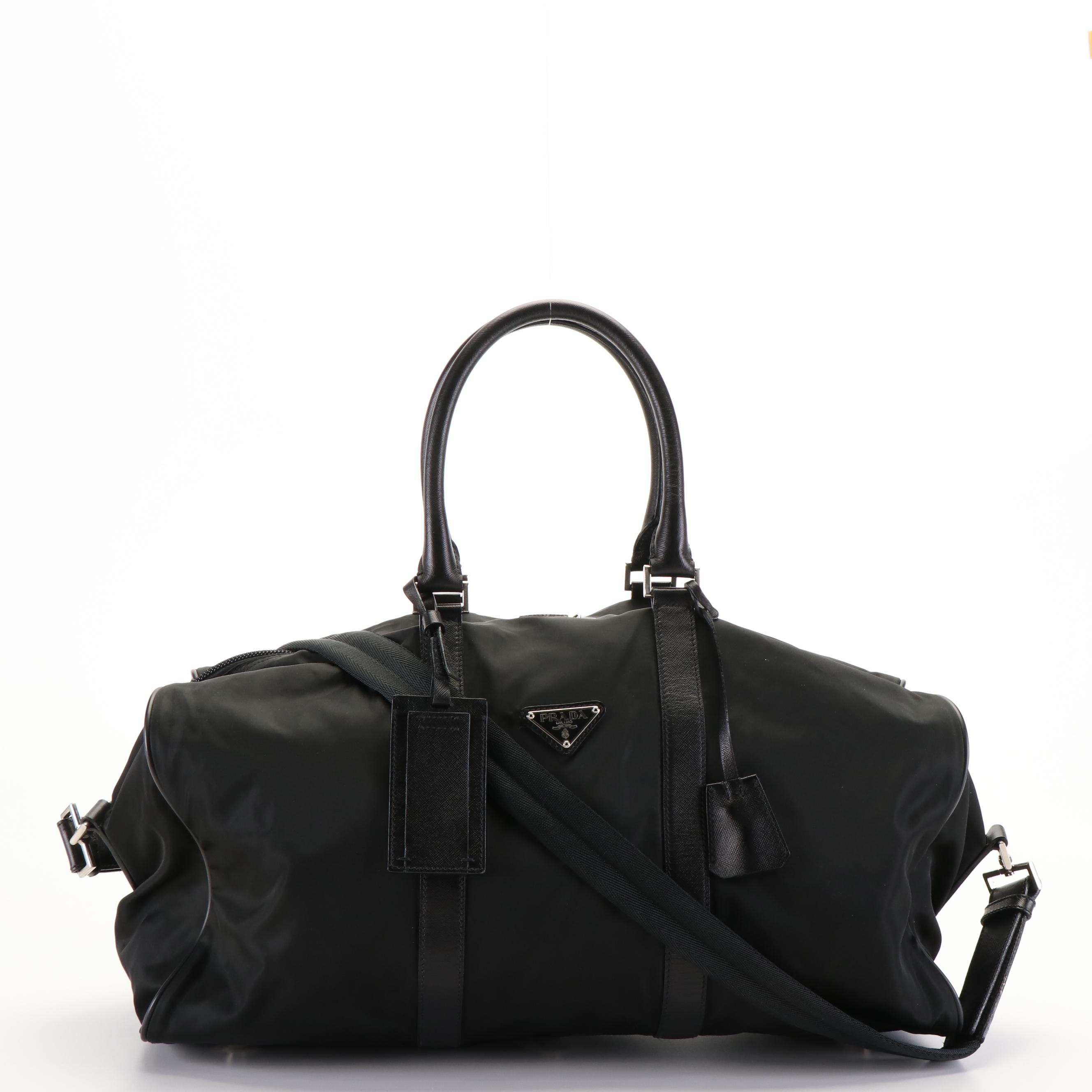 Prada Saffiano Trimmed Nylon Weekender Bag