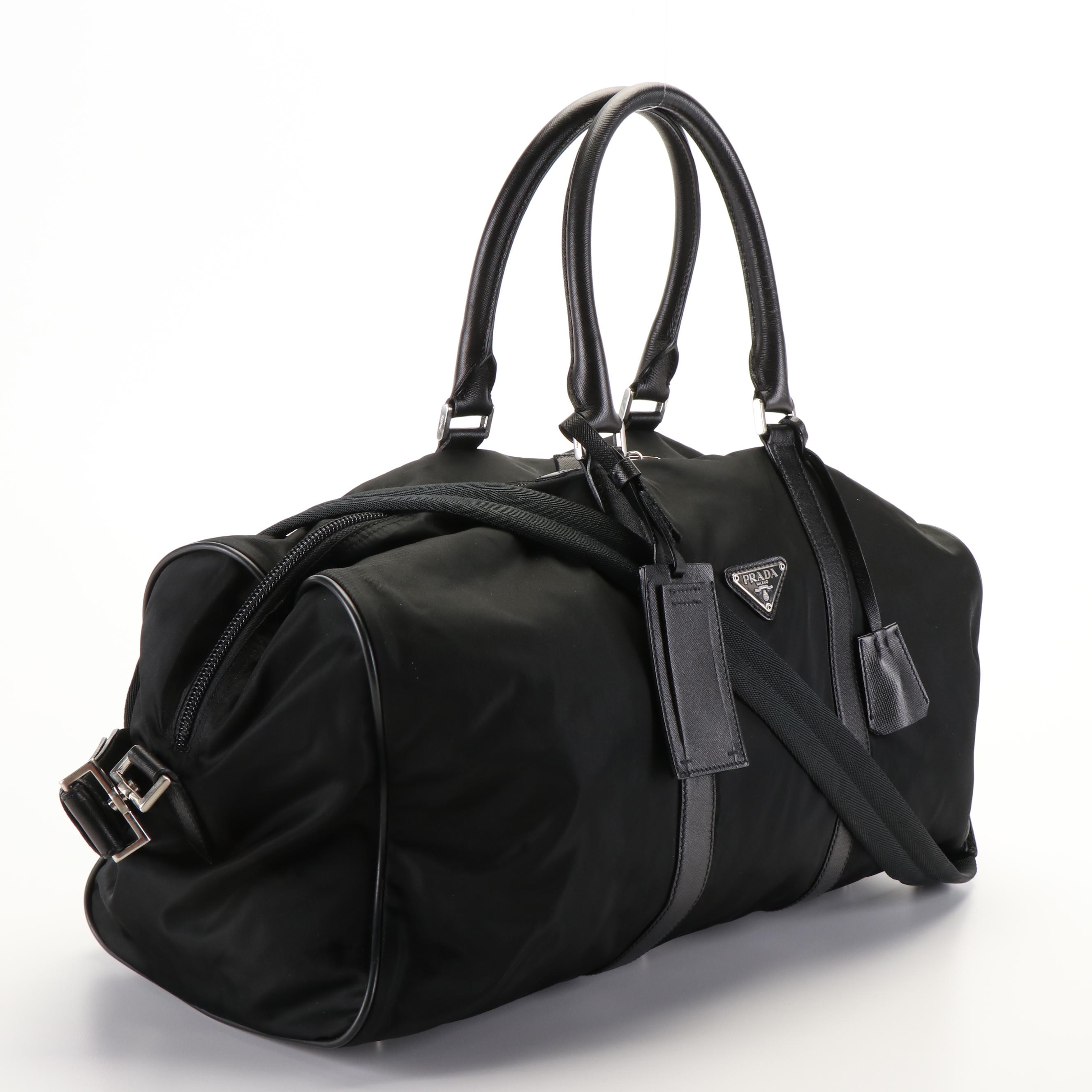 Prada Saffiano Trimmed Nylon Weekender Bag