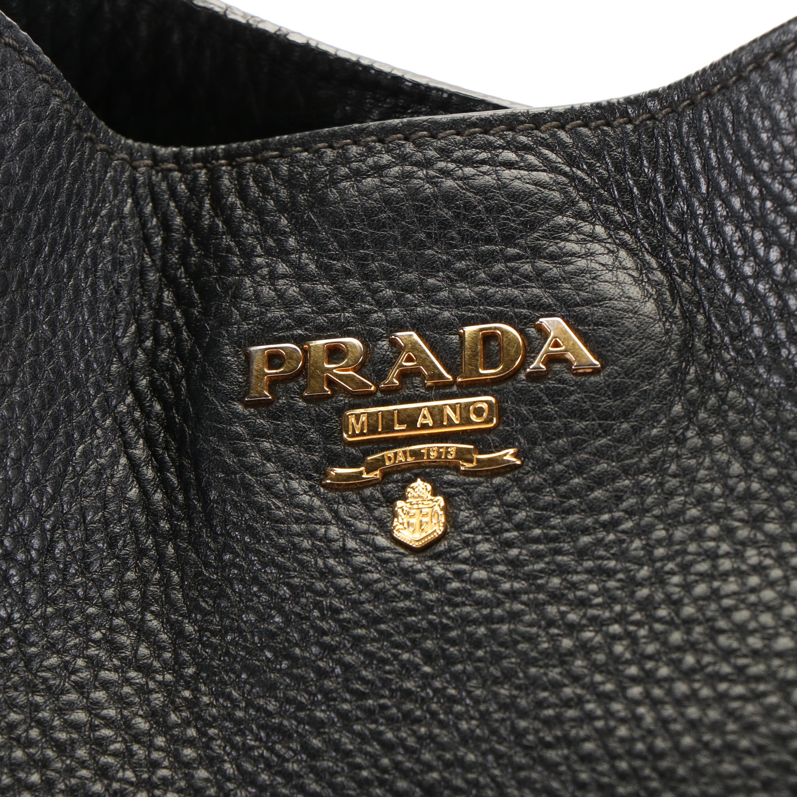 Prada Hobo Shoulder Bag in Black Vitello Daino Leather