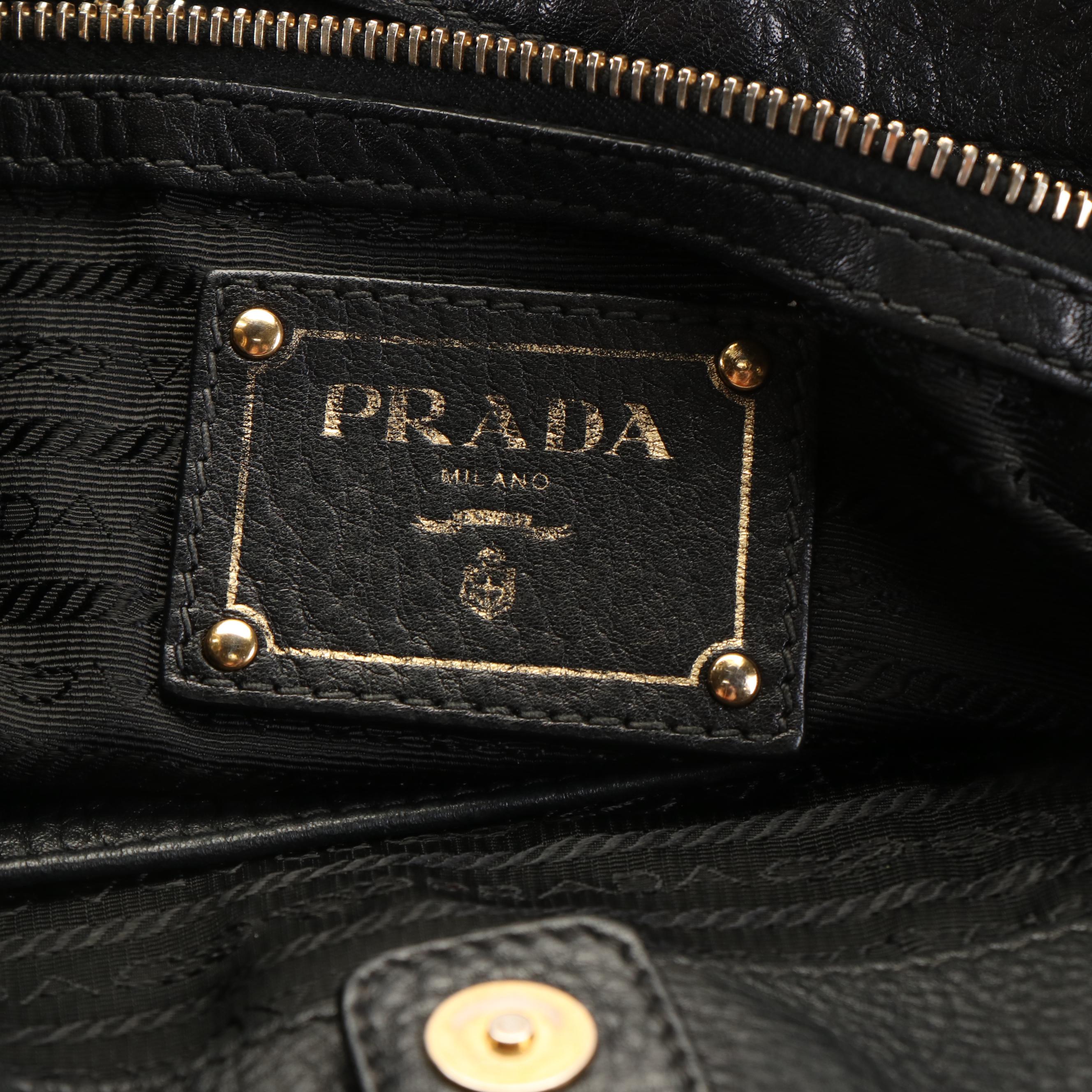 Prada Hobo Shoulder Bag in Black Vitello Daino Leather