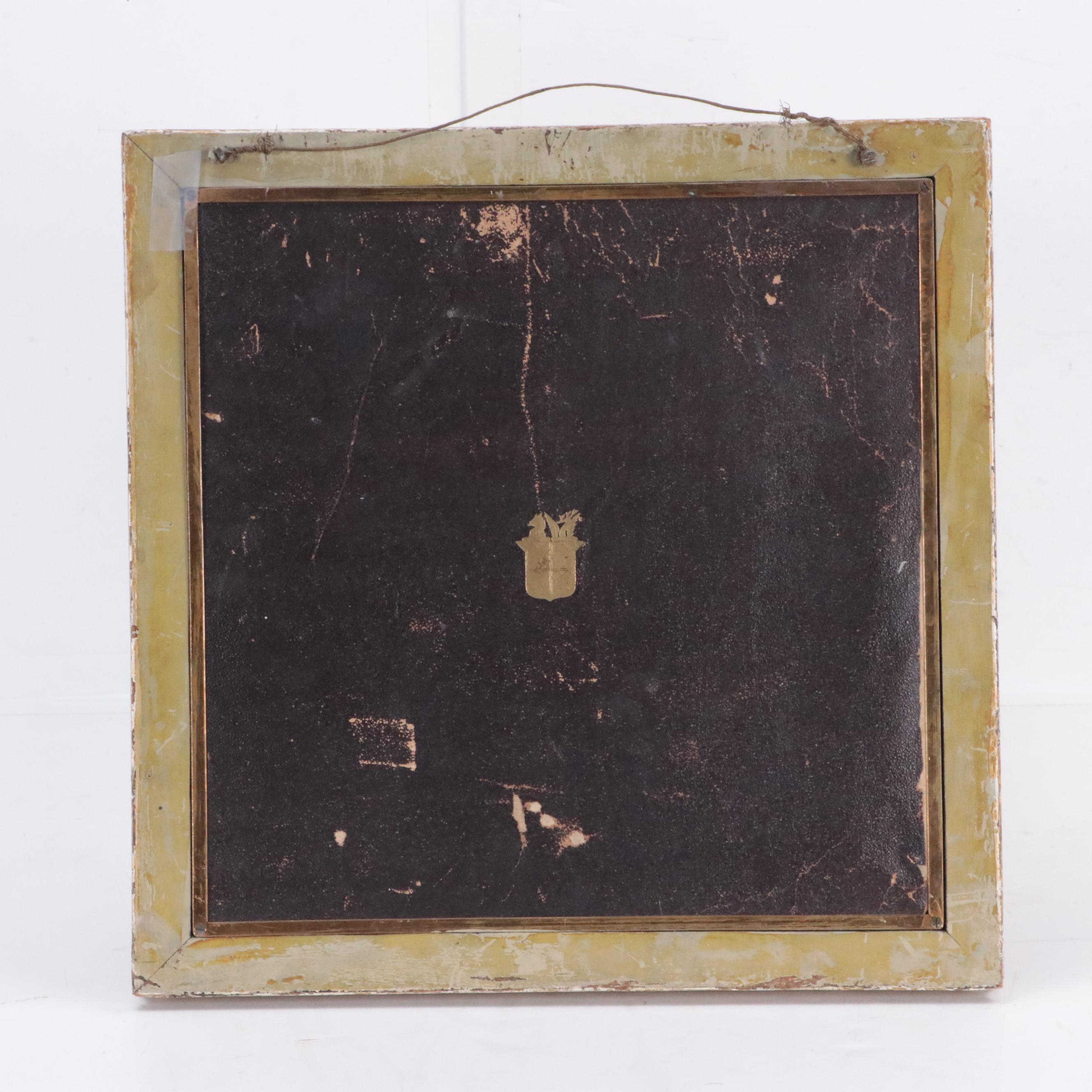 Victorian Trifold Hanging Shaving Mirror with Chromolithograph in Frame