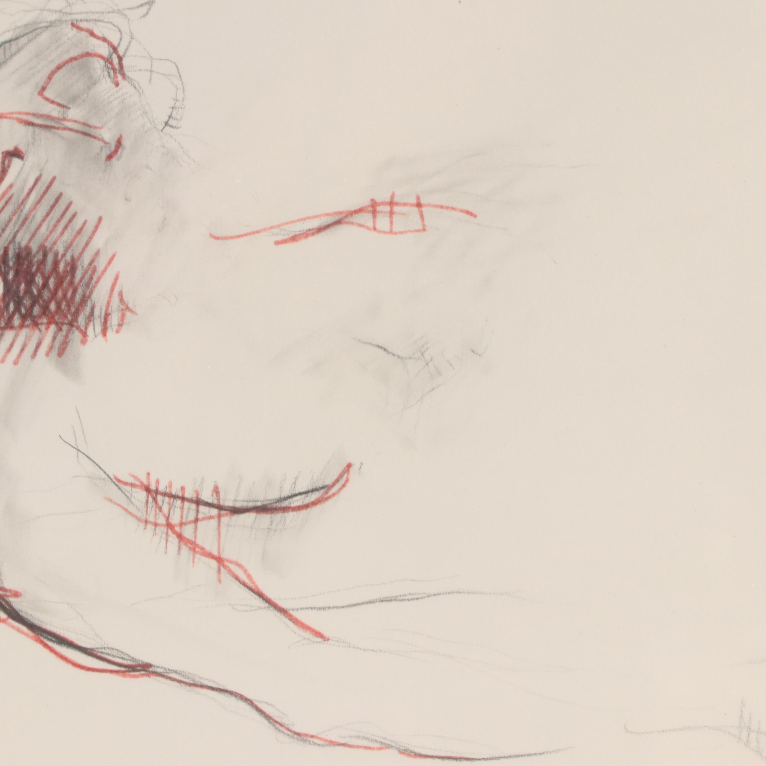 Walter Sorge Modern Figural Drawing "Dead Christ," 1968