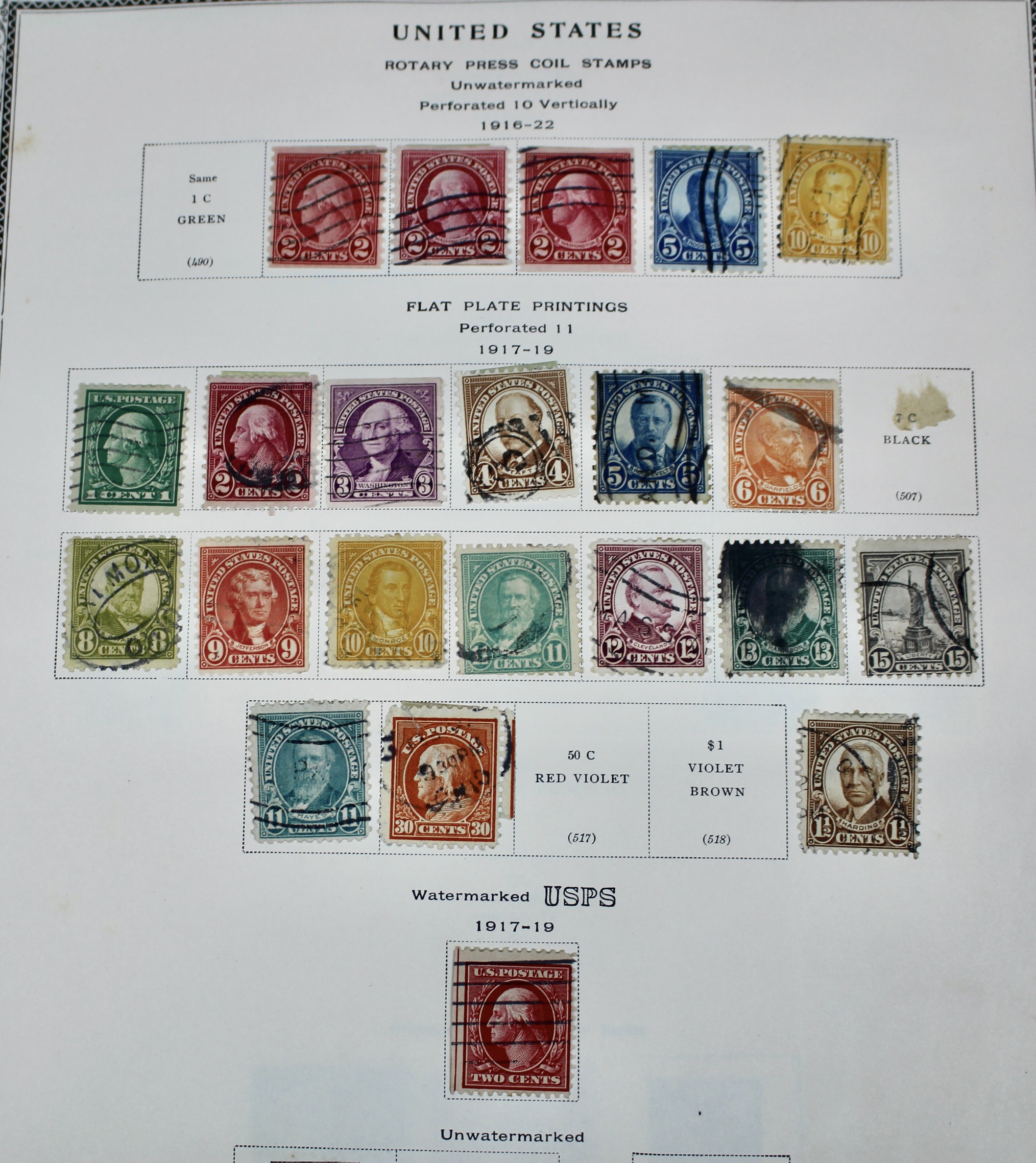 Used U.S. Postage Stamp Collection, 1873 to 1929