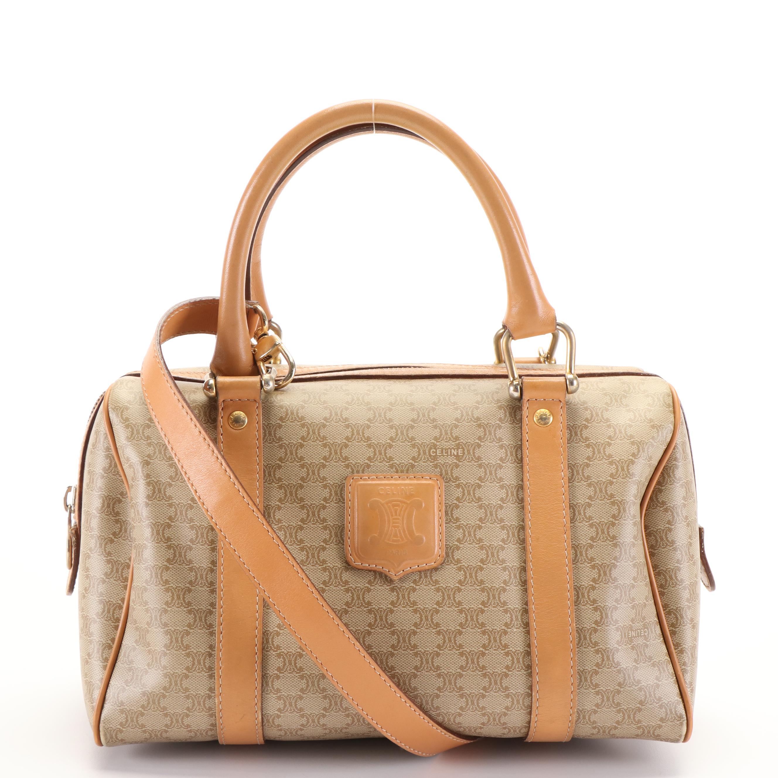 Celine Macadam 2Way Boston Bag in Beige Coated Canvas