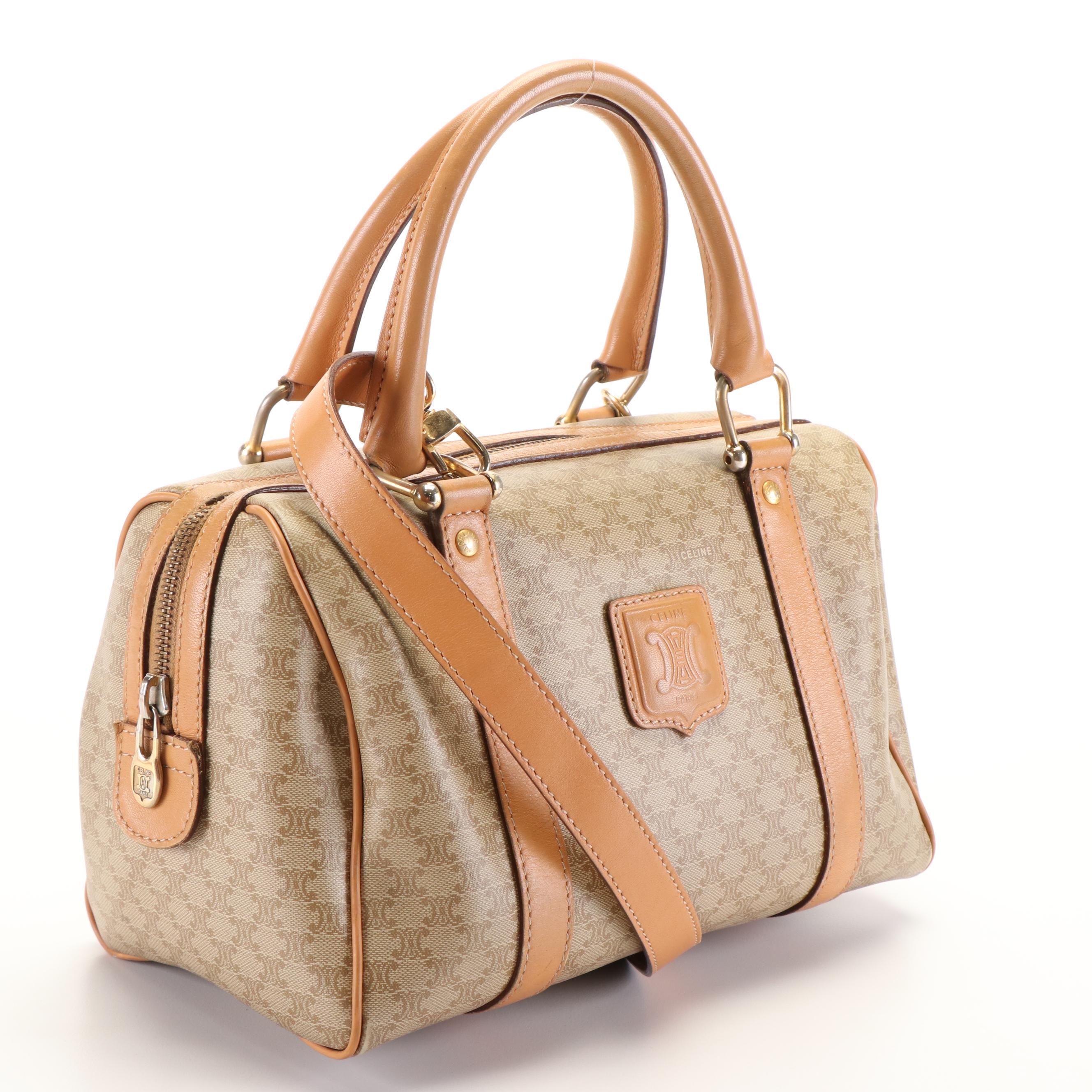 Celine Macadam 2Way Boston Bag in Beige Coated Canvas