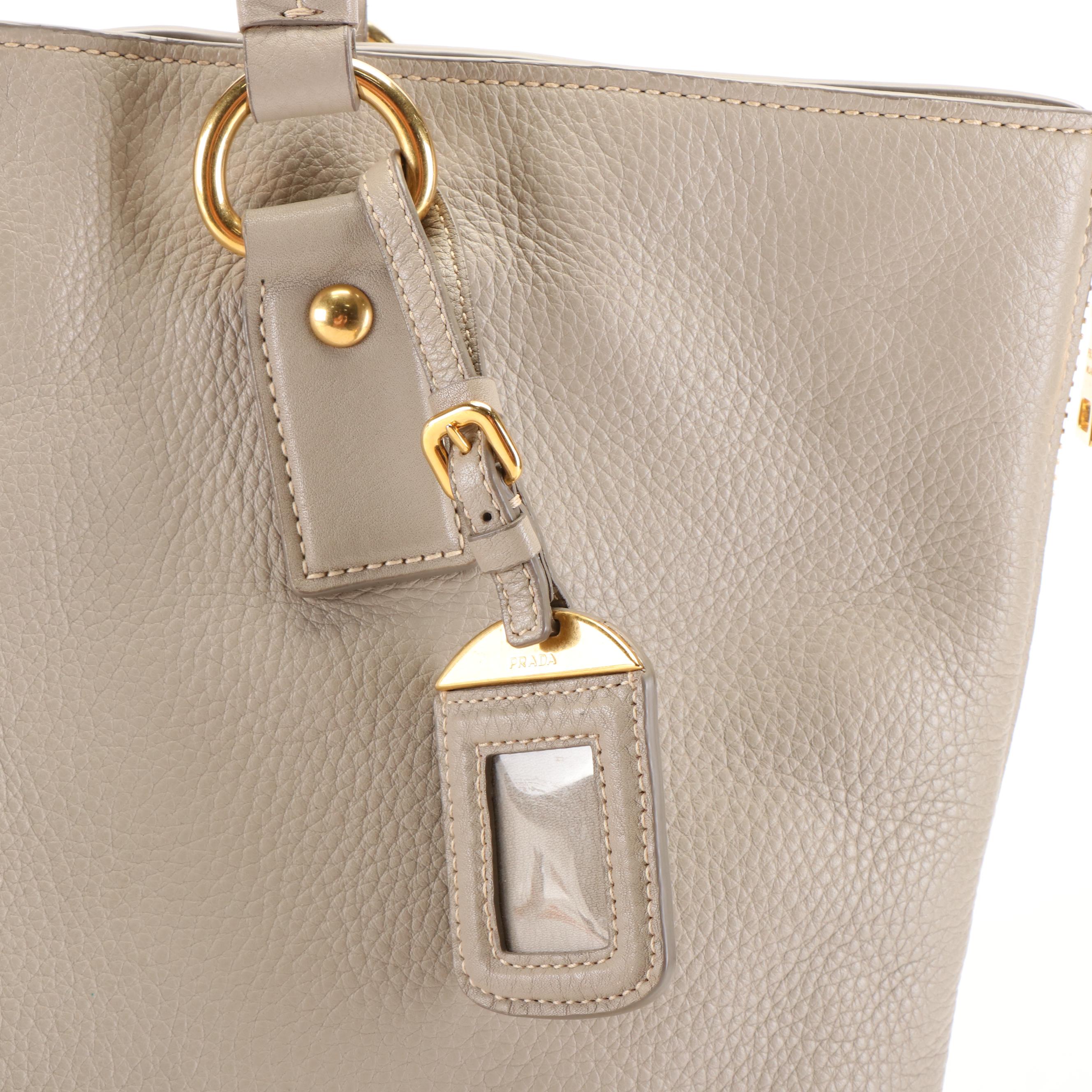 Prada Side Zip Shopper Tote Bag in Neutral Vitello Daino Leather