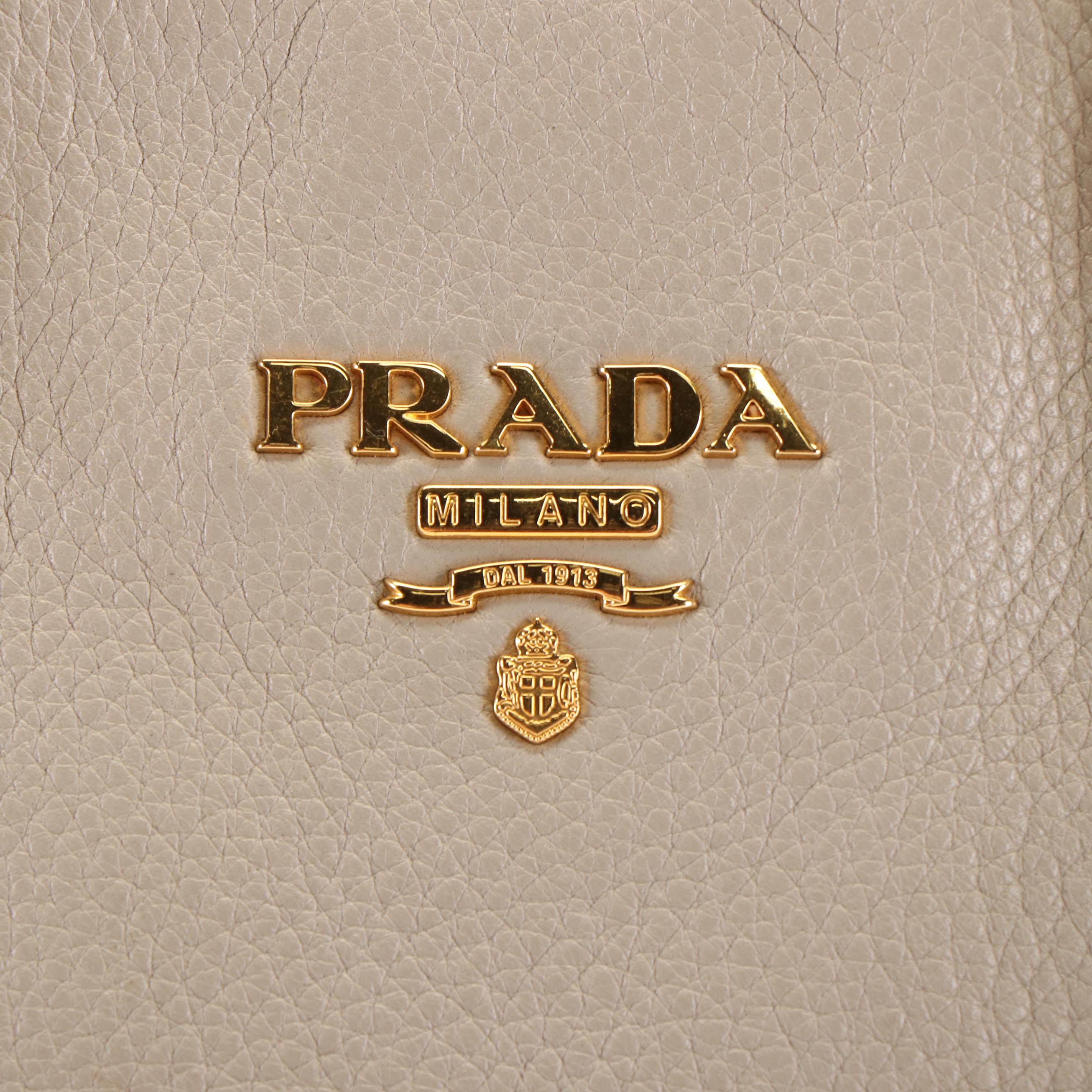 Prada Side Zip Shopper Tote Bag in Neutral Vitello Daino Leather