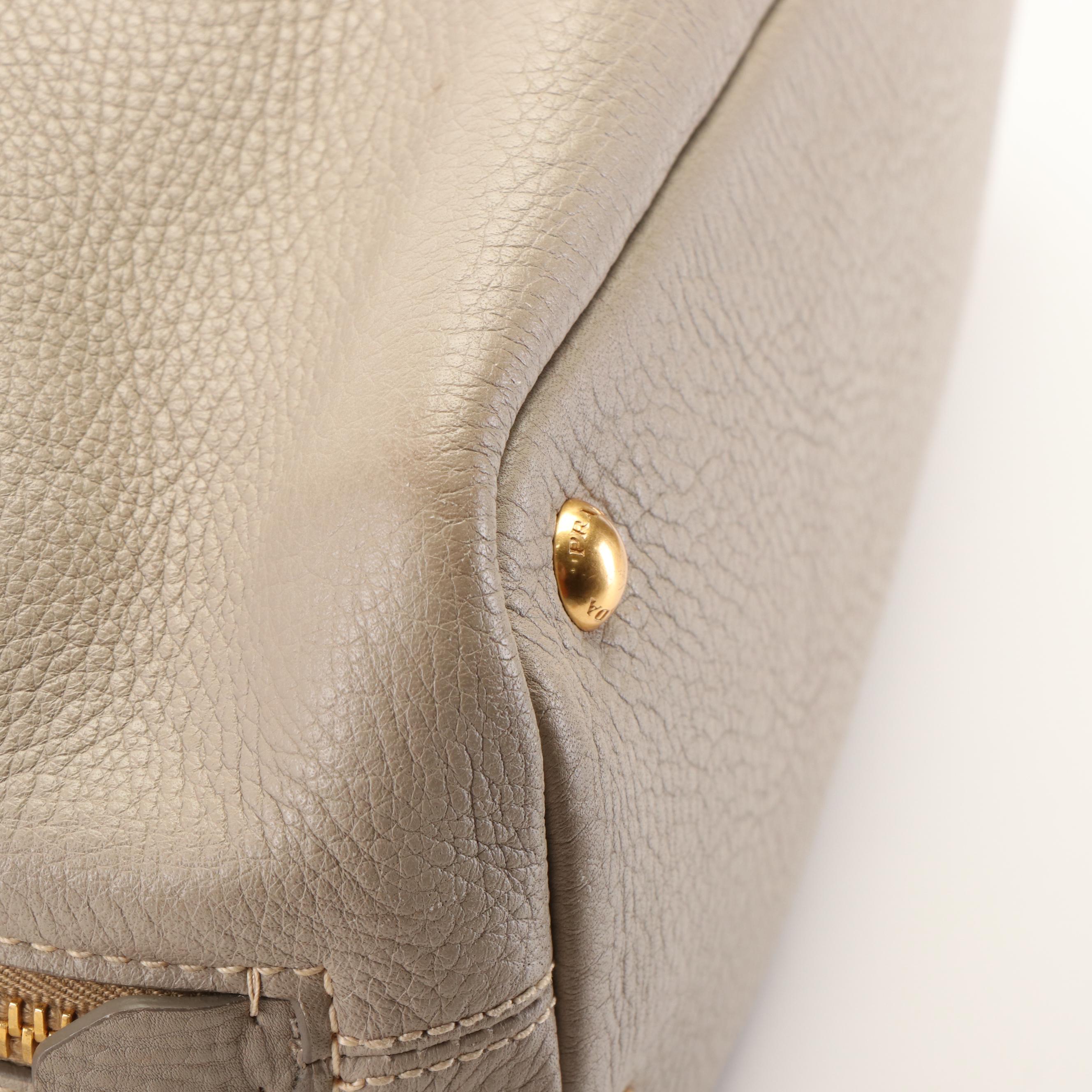 Prada Side Zip Shopper Tote Bag in Neutral Vitello Daino Leather