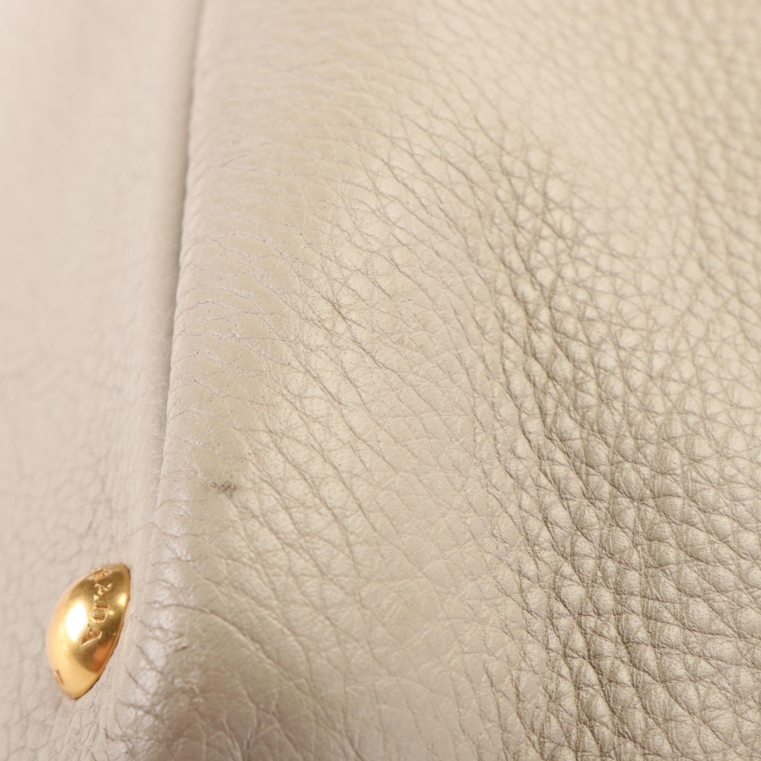 Prada Side Zip Shopper Tote Bag in Neutral Vitello Daino Leather