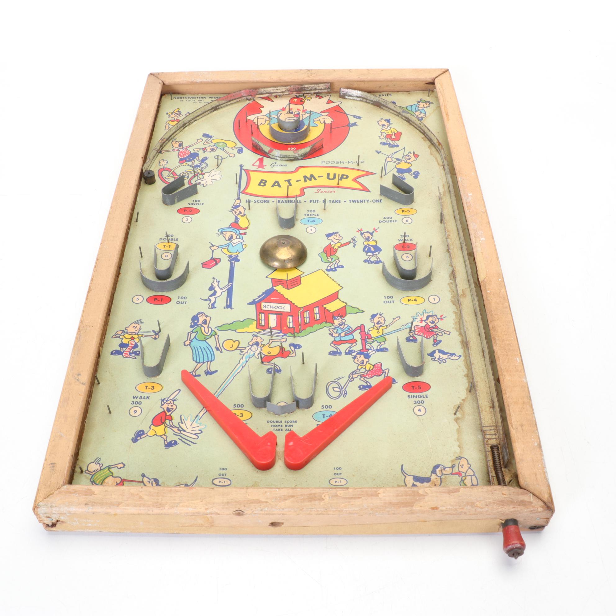 Northwestern Products "Bat-m-Up" Tabletop Bagatelle Baseball Pinball Game