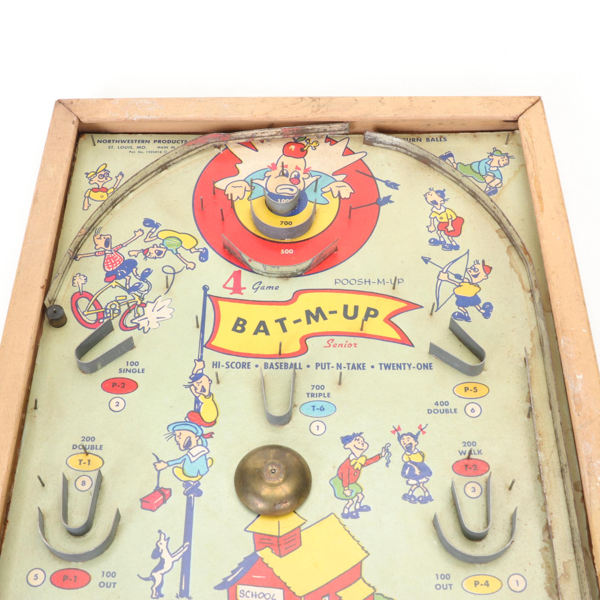 Northwestern Products "Bat-m-Up" Tabletop Bagatelle Baseball Pinball Game