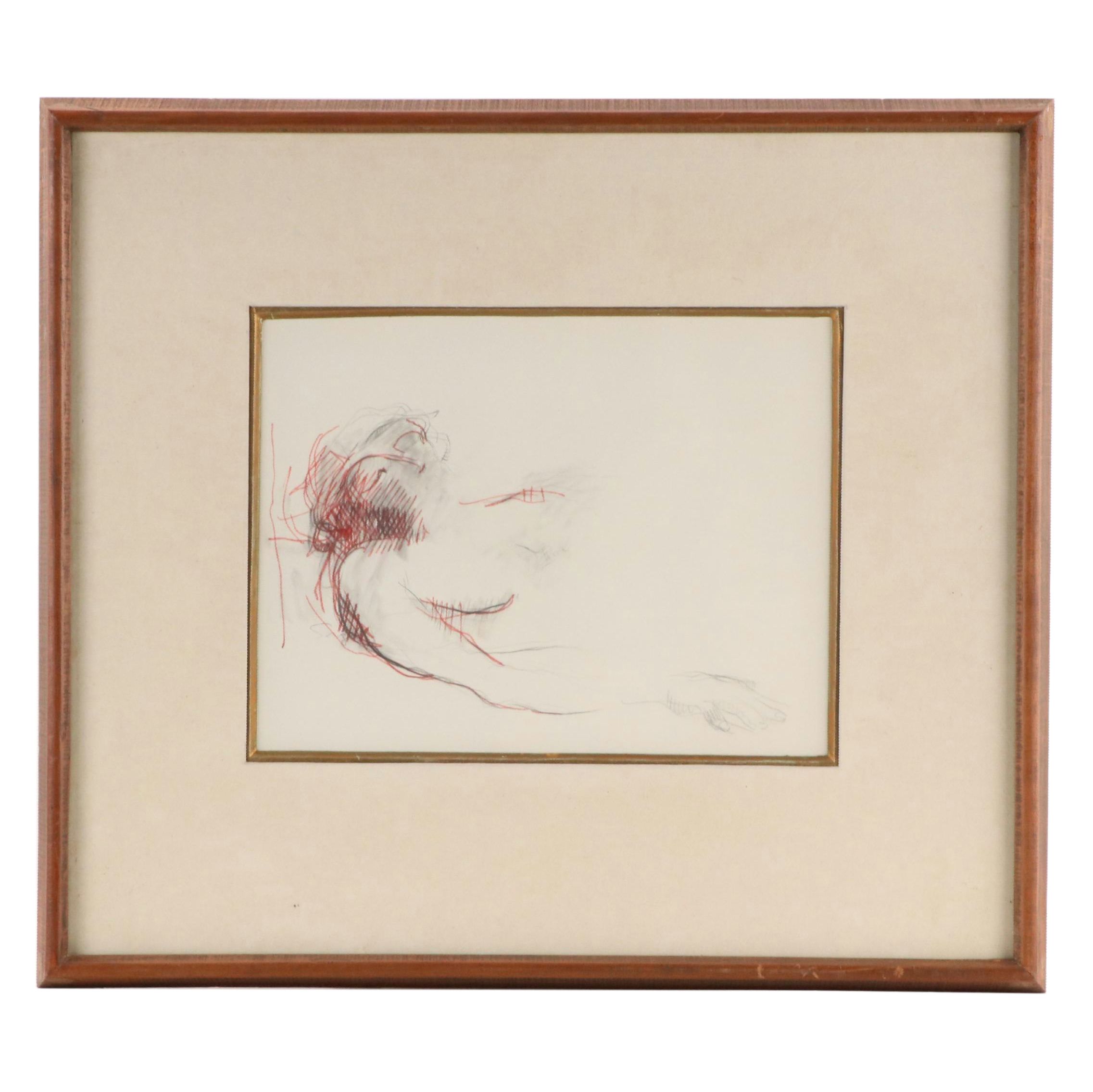 Walter Sorge Modern Figural Drawing "Dead Christ," 1968