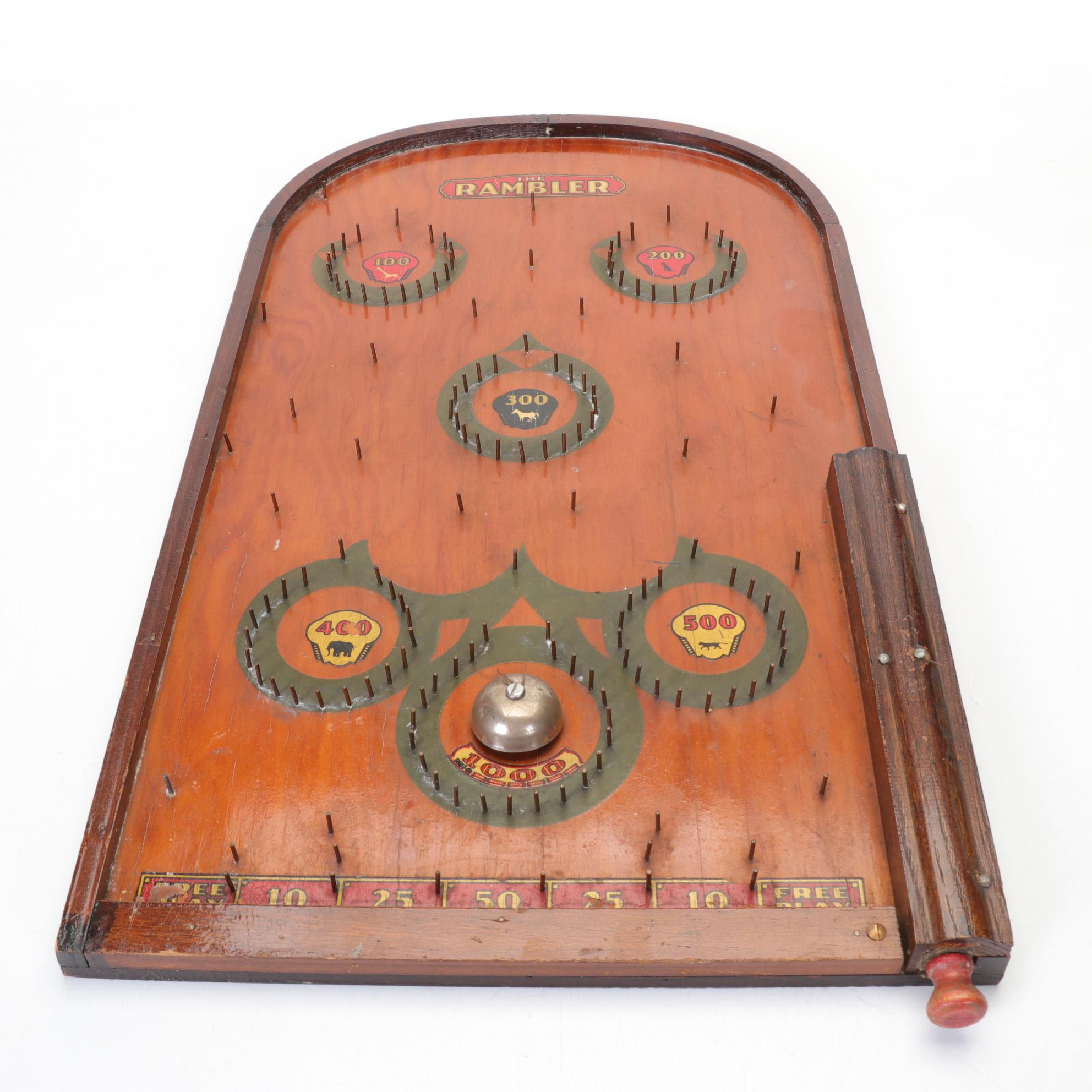 Rich Toys "The Rambler" Wood Tabletop Pinball Game, Early 20th Century