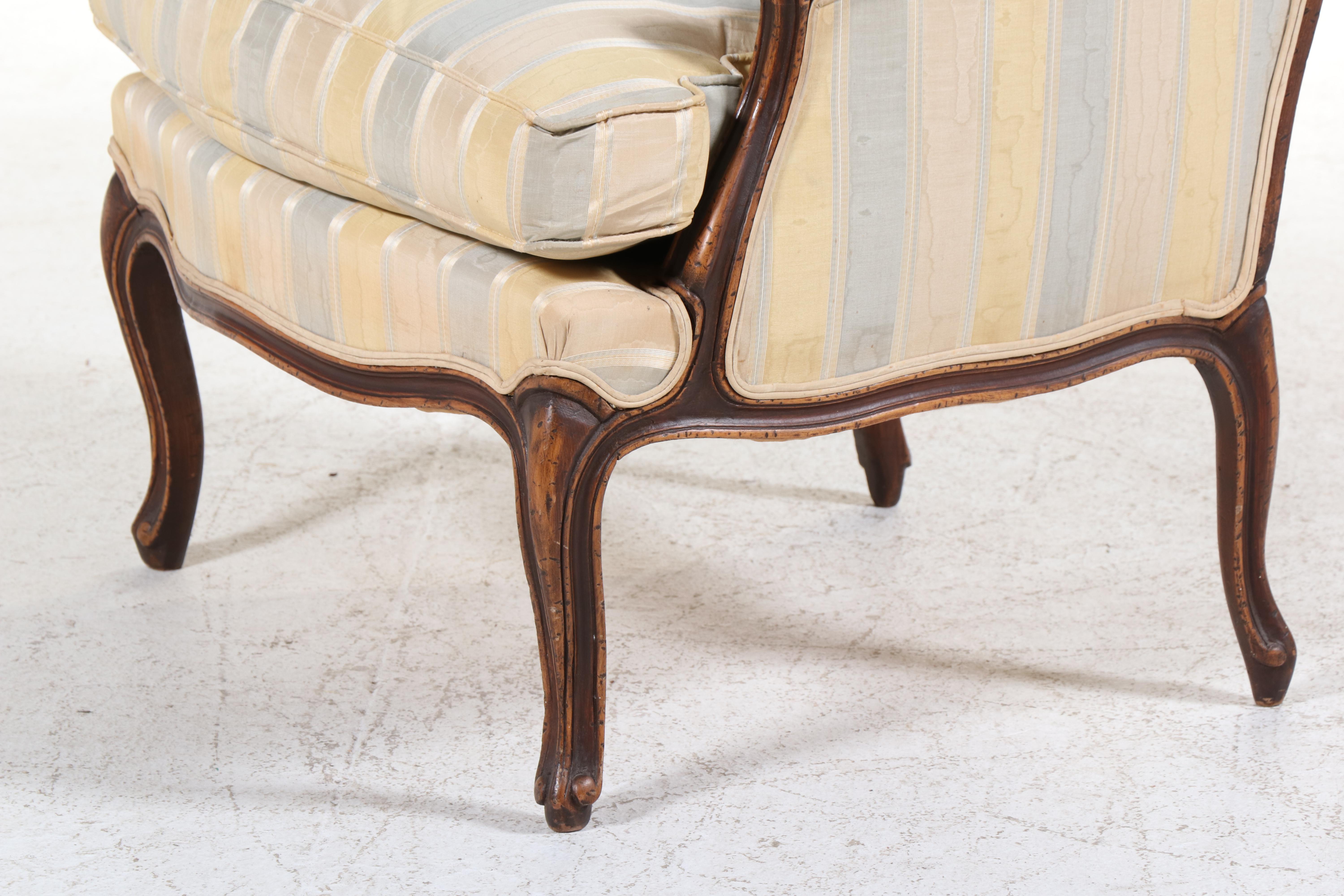 Pair of W. & J. Sloane Inc. Louis XV Style Beech and Custom-Upholstered Bergères