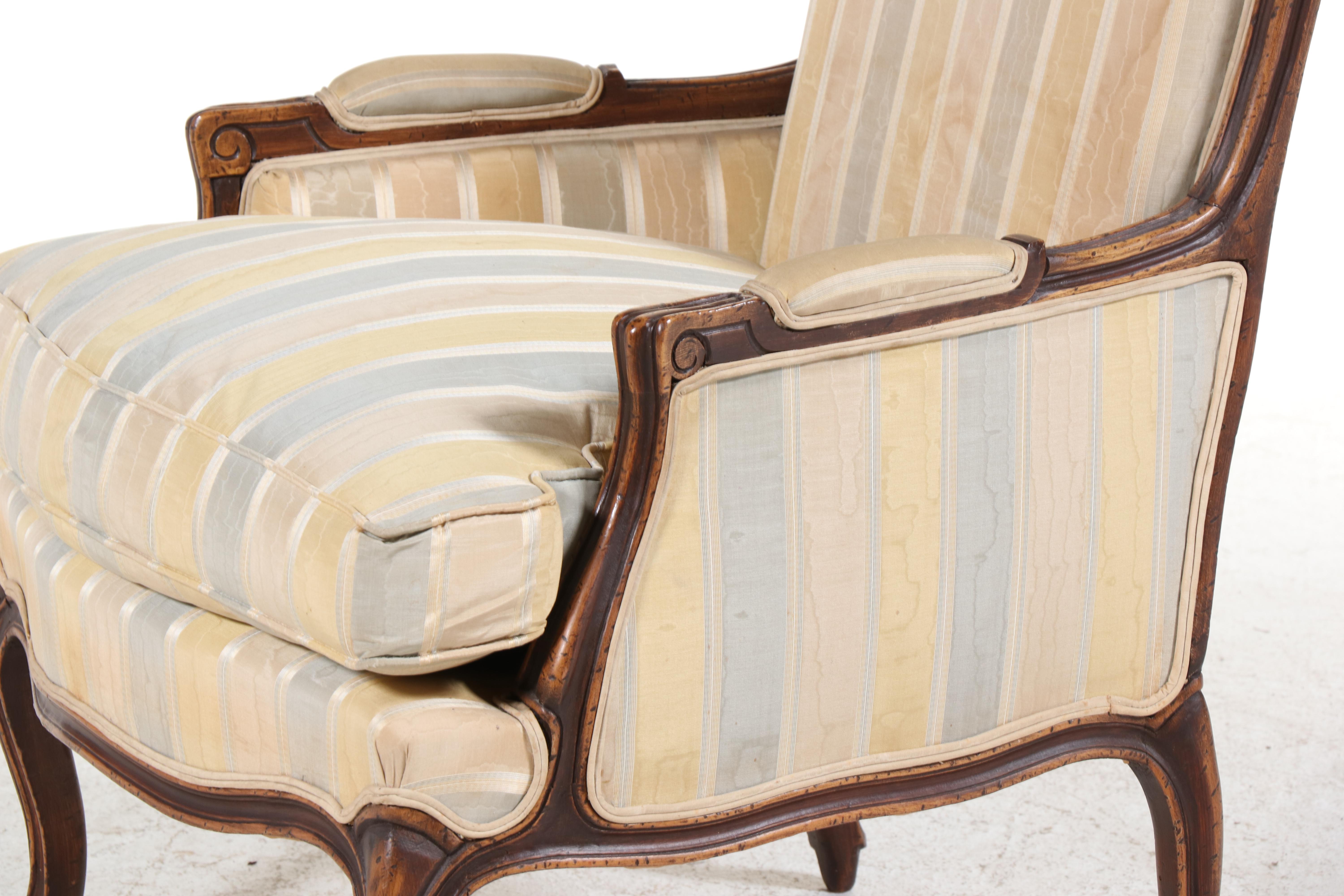 Pair of W. & J. Sloane Inc. Louis XV Style Beech and Custom-Upholstered Bergères