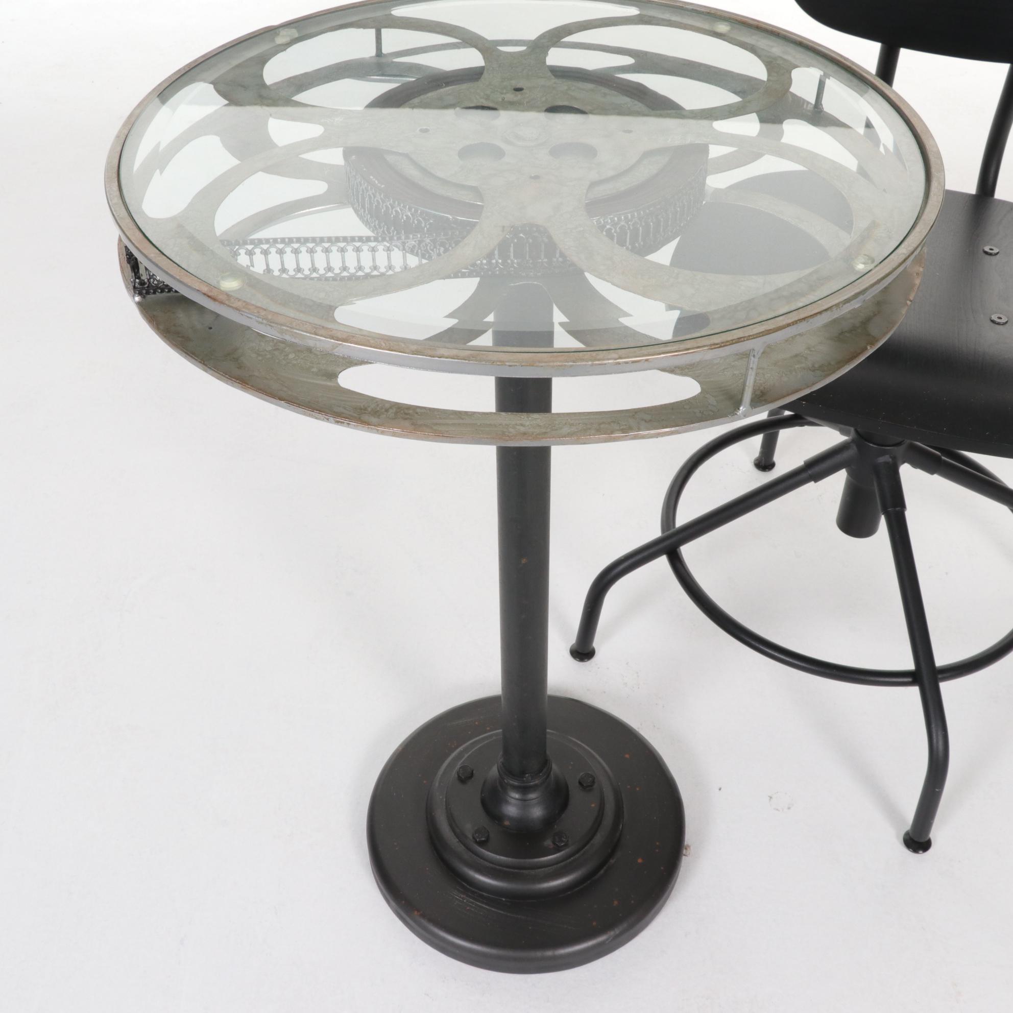 Film Reel Pedestal Table with IKEA "Kullaberg" Chair