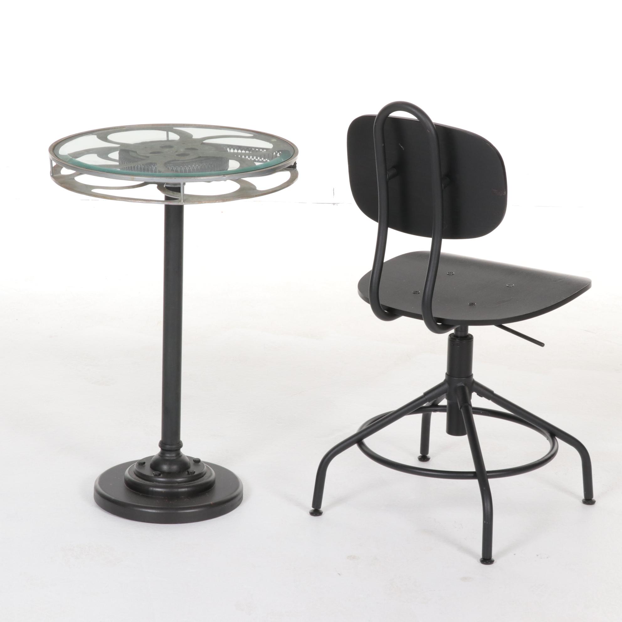 Film Reel Pedestal Table with IKEA "Kullaberg" Chair