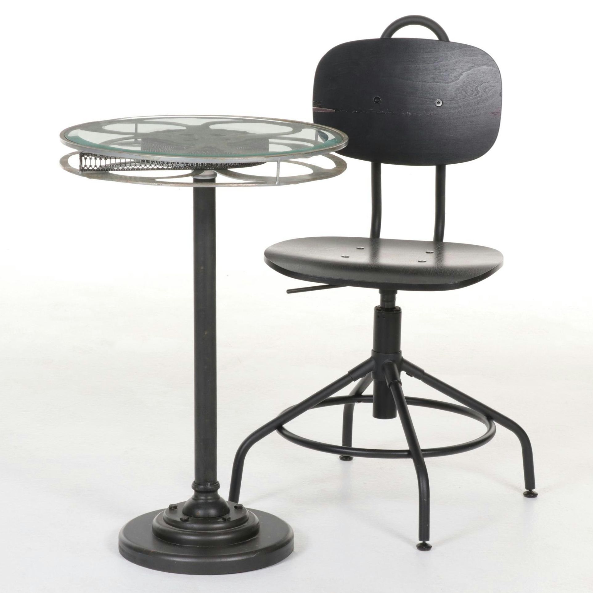 Film Reel Pedestal Table with IKEA "Kullaberg" Chair