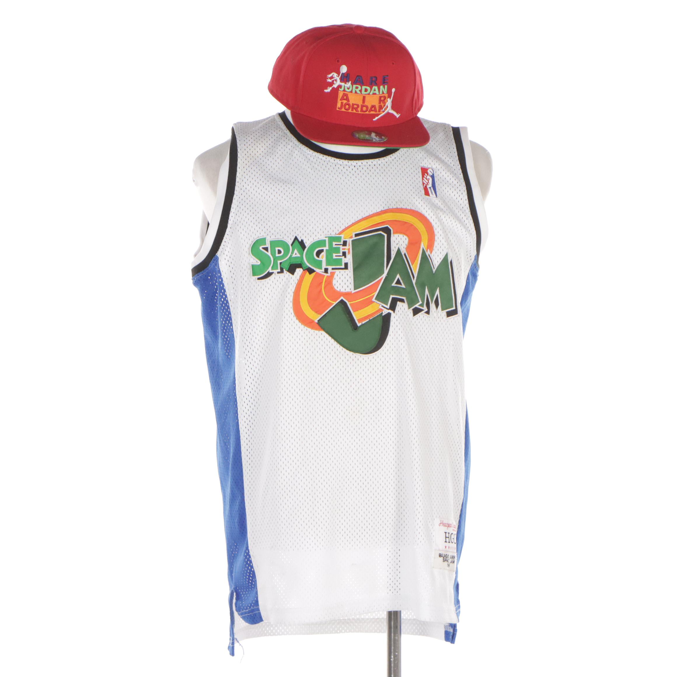 Men's 1996 Space Jam "Bugs #1" Jersey with Air Jordan/Hare Jordan Snapback Cap