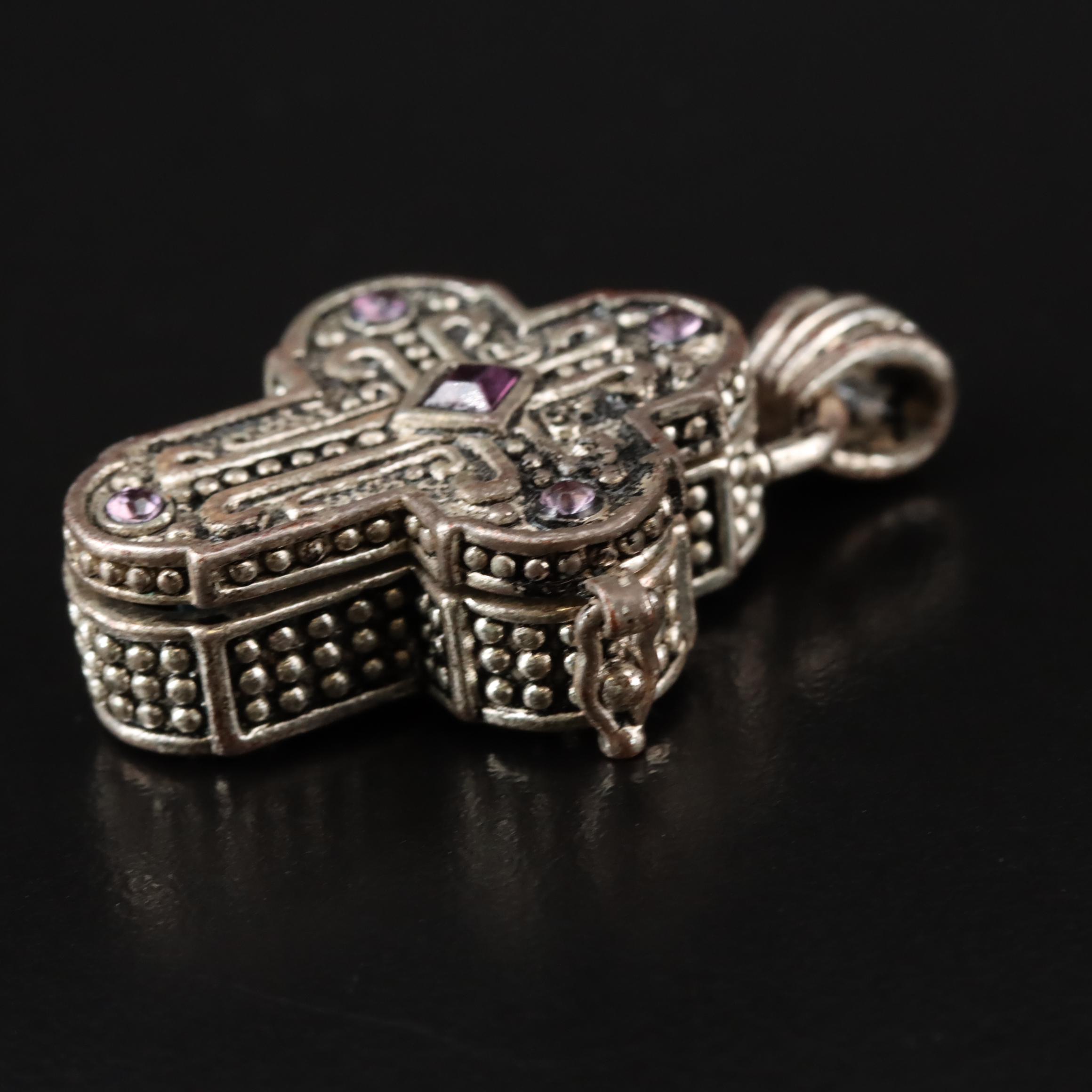 Cross Pendant with Enclosed Prayer and Rhinestones | EBTH