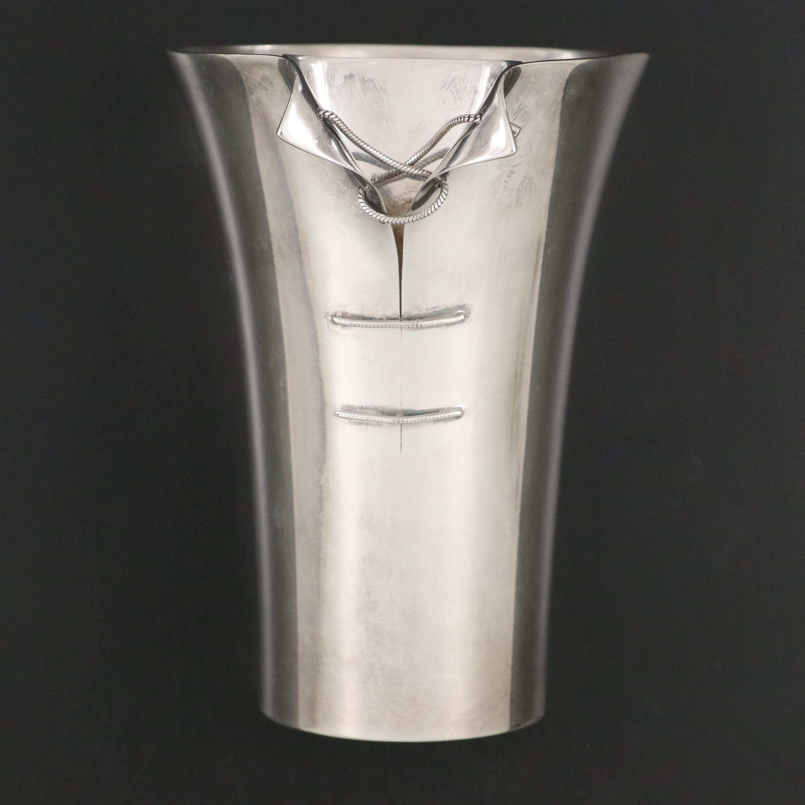 English Asprey & Co. Ltd. Sterling Silver Vase with Lacing Detail, 2004