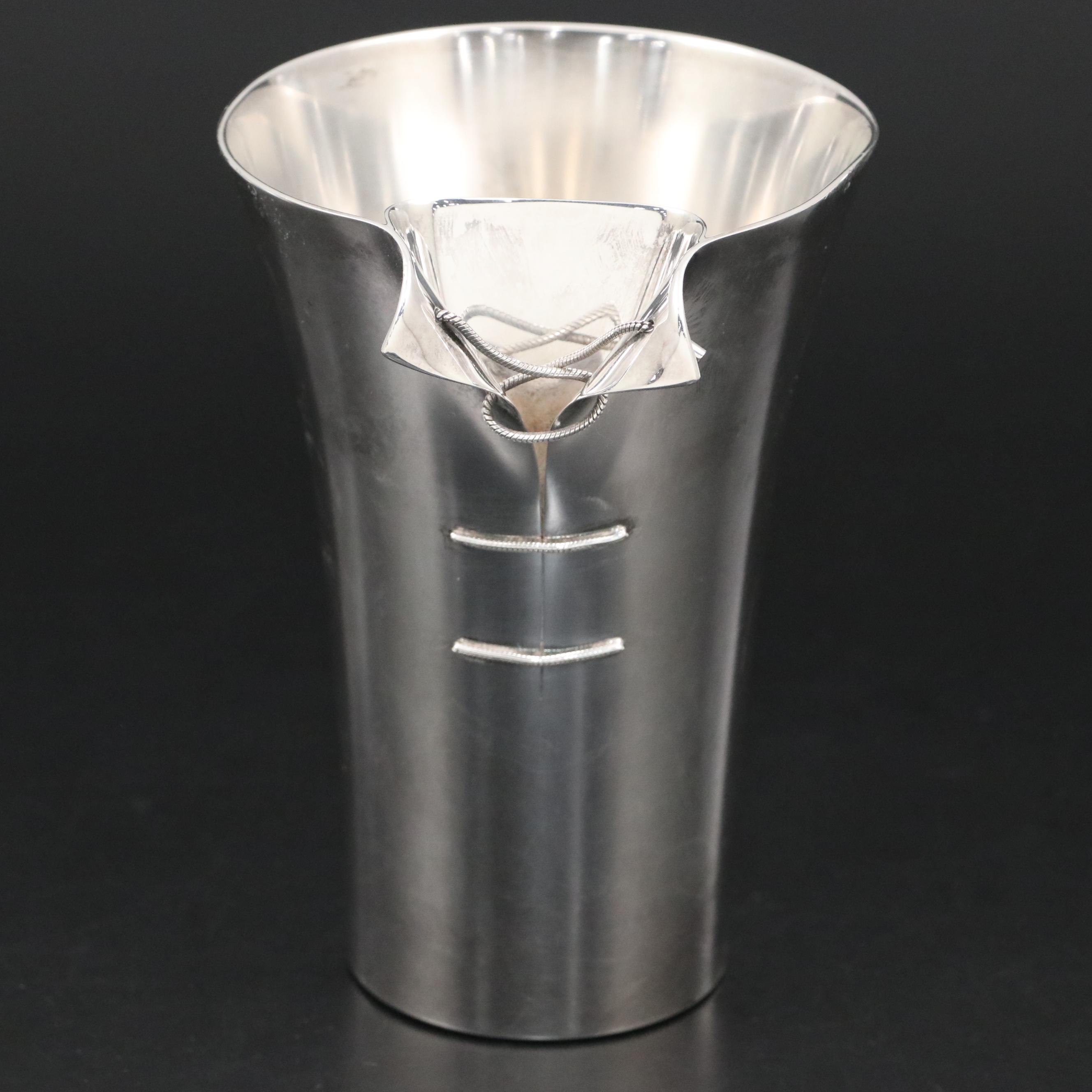 English Asprey & Co. Ltd. Sterling Silver Vase with Lacing Detail, 2004