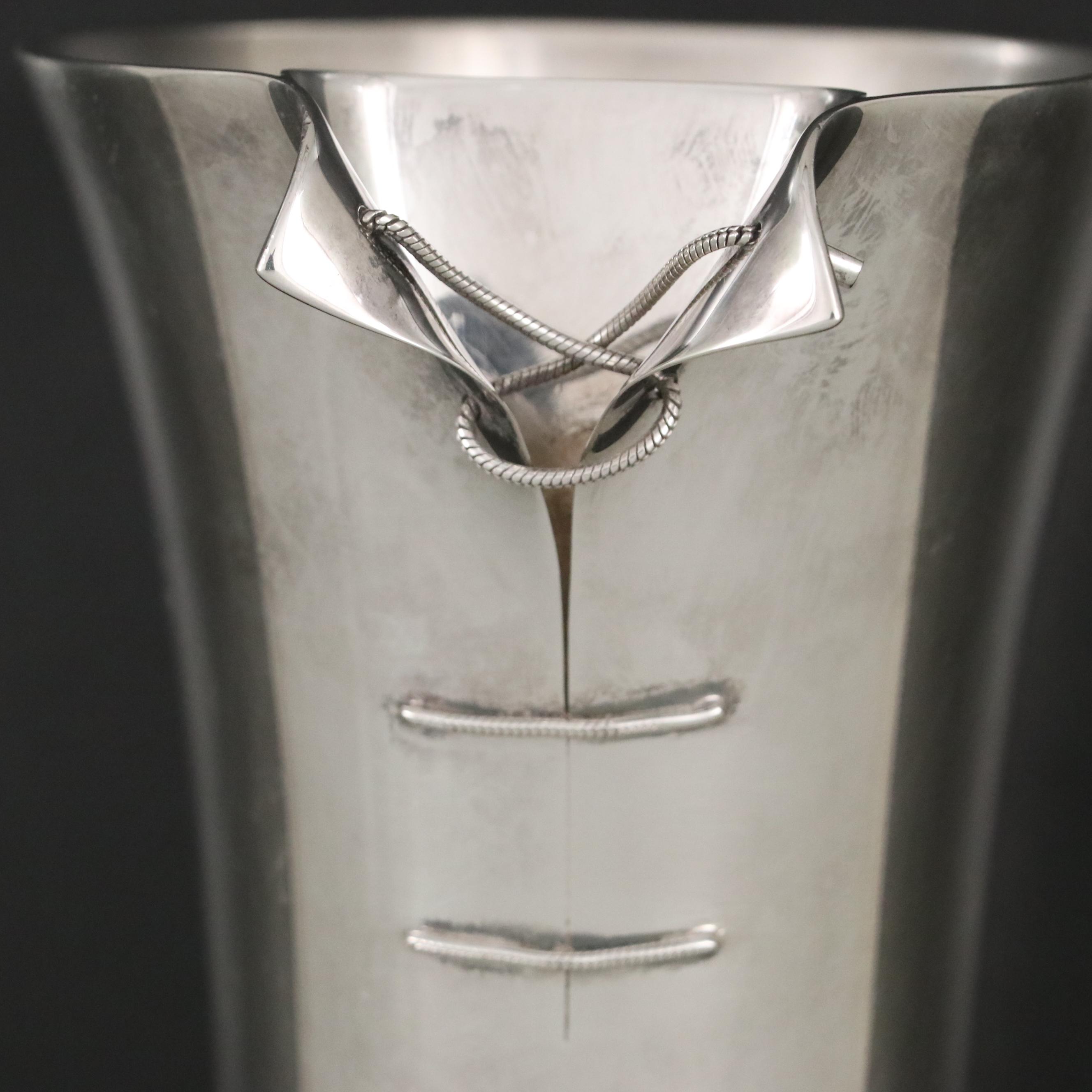 English Asprey & Co. Ltd. Sterling Silver Vase with Lacing Detail, 2004