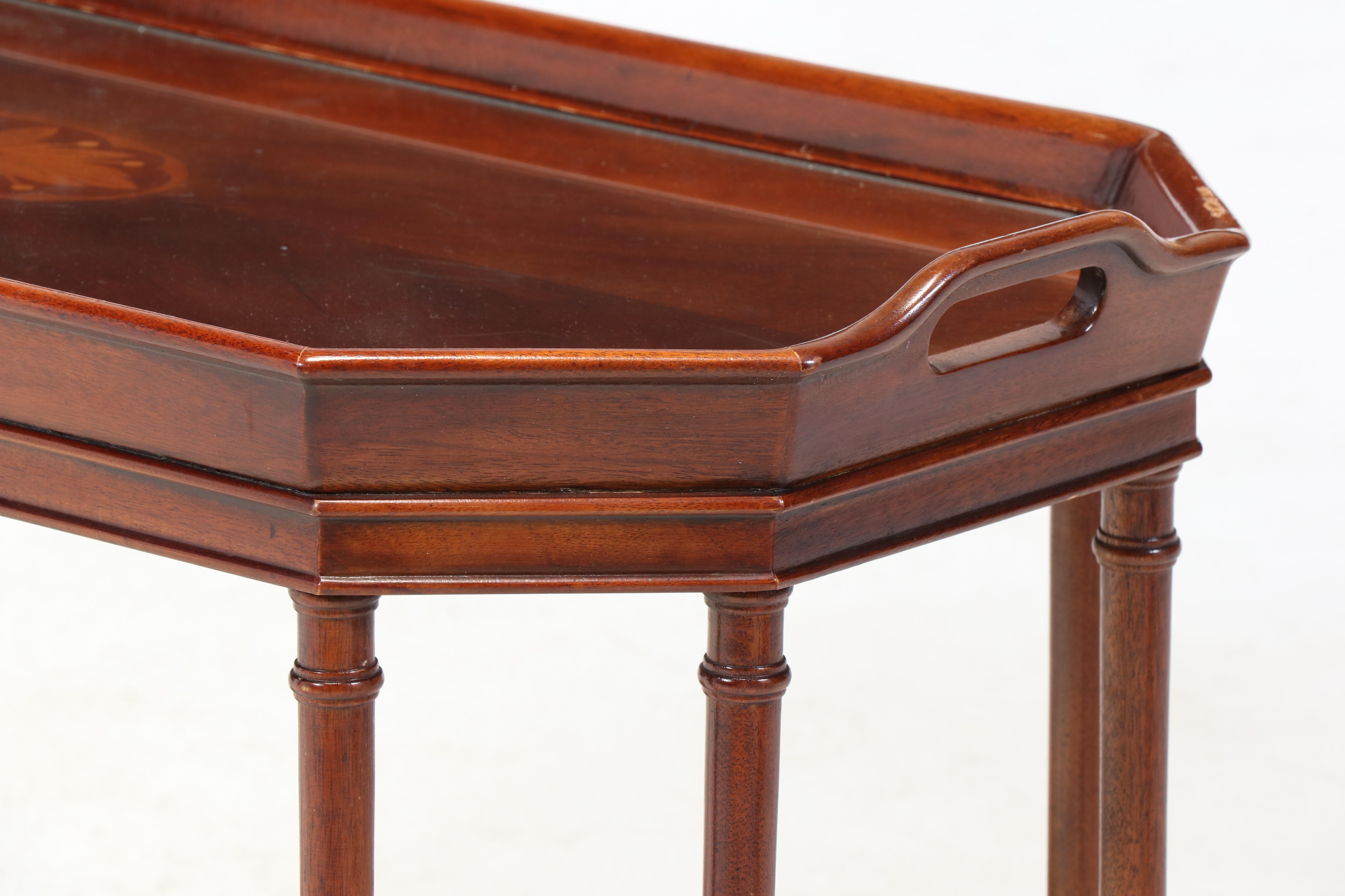 Drexel "18th Century" Mahogany and Marquetry Tray-Top Coffee Table