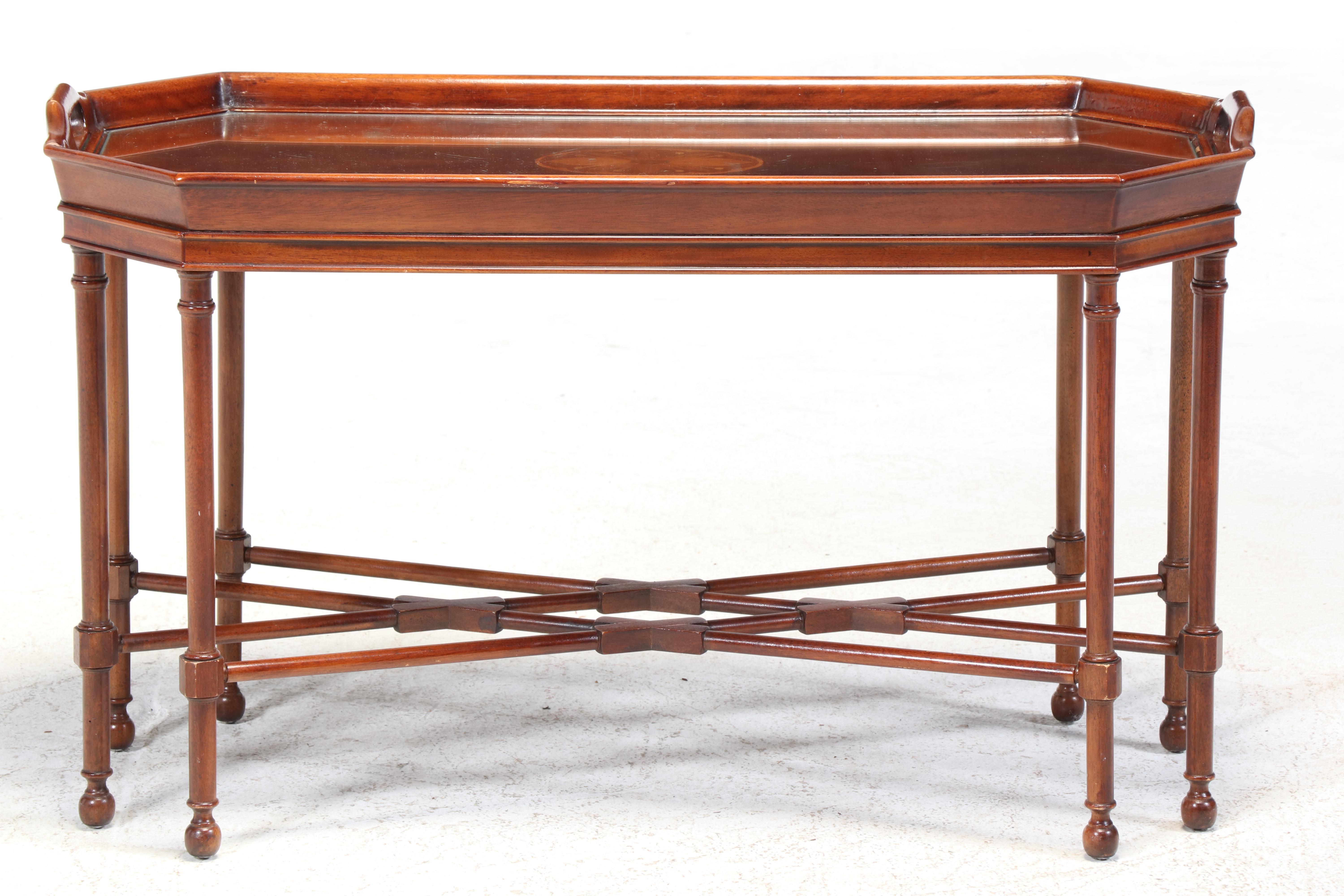 Drexel "18th Century" Mahogany and Marquetry Tray-Top Coffee Table