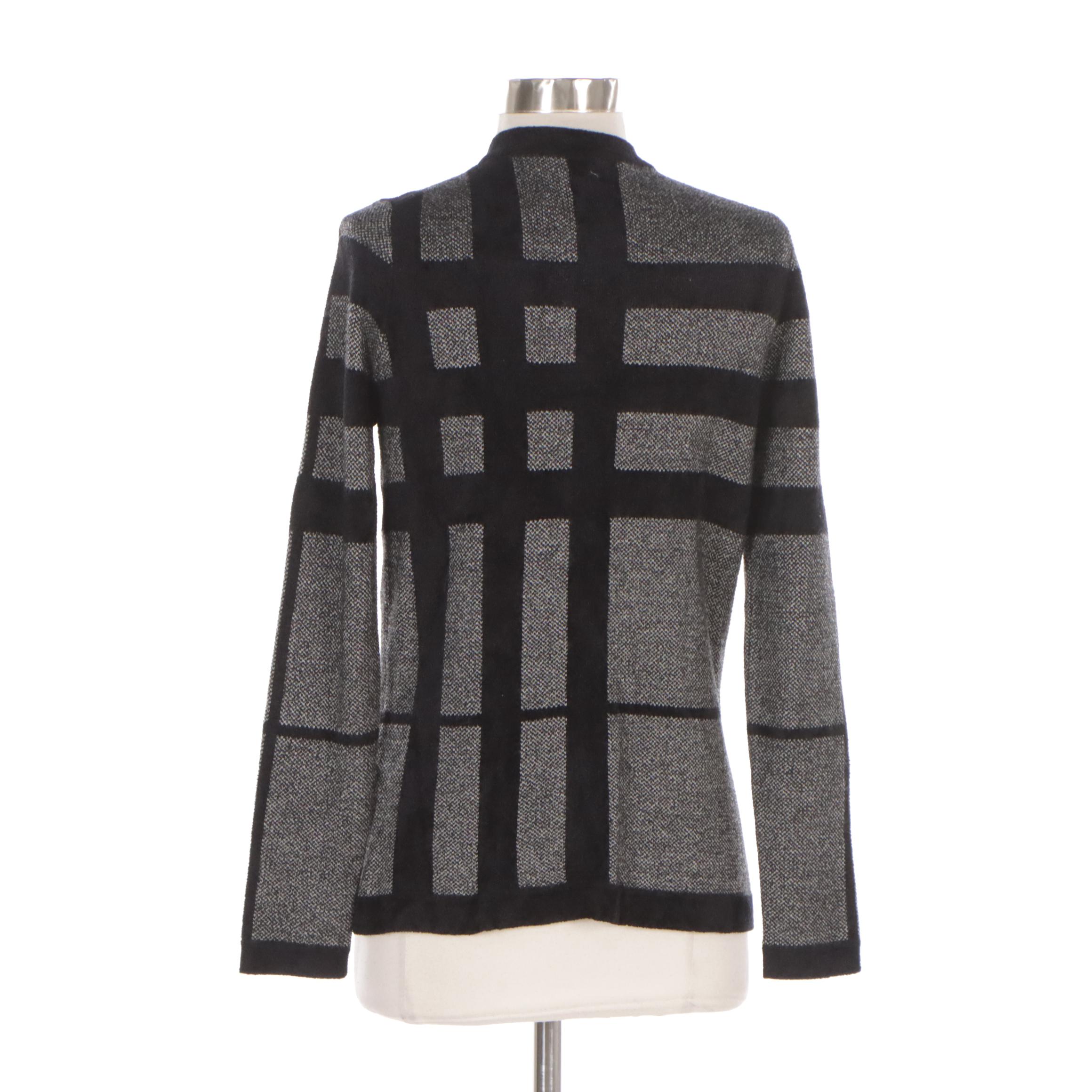 Burberry Red Label Cardigan Sweater in Black and Grey Checked Wool and Acrylic