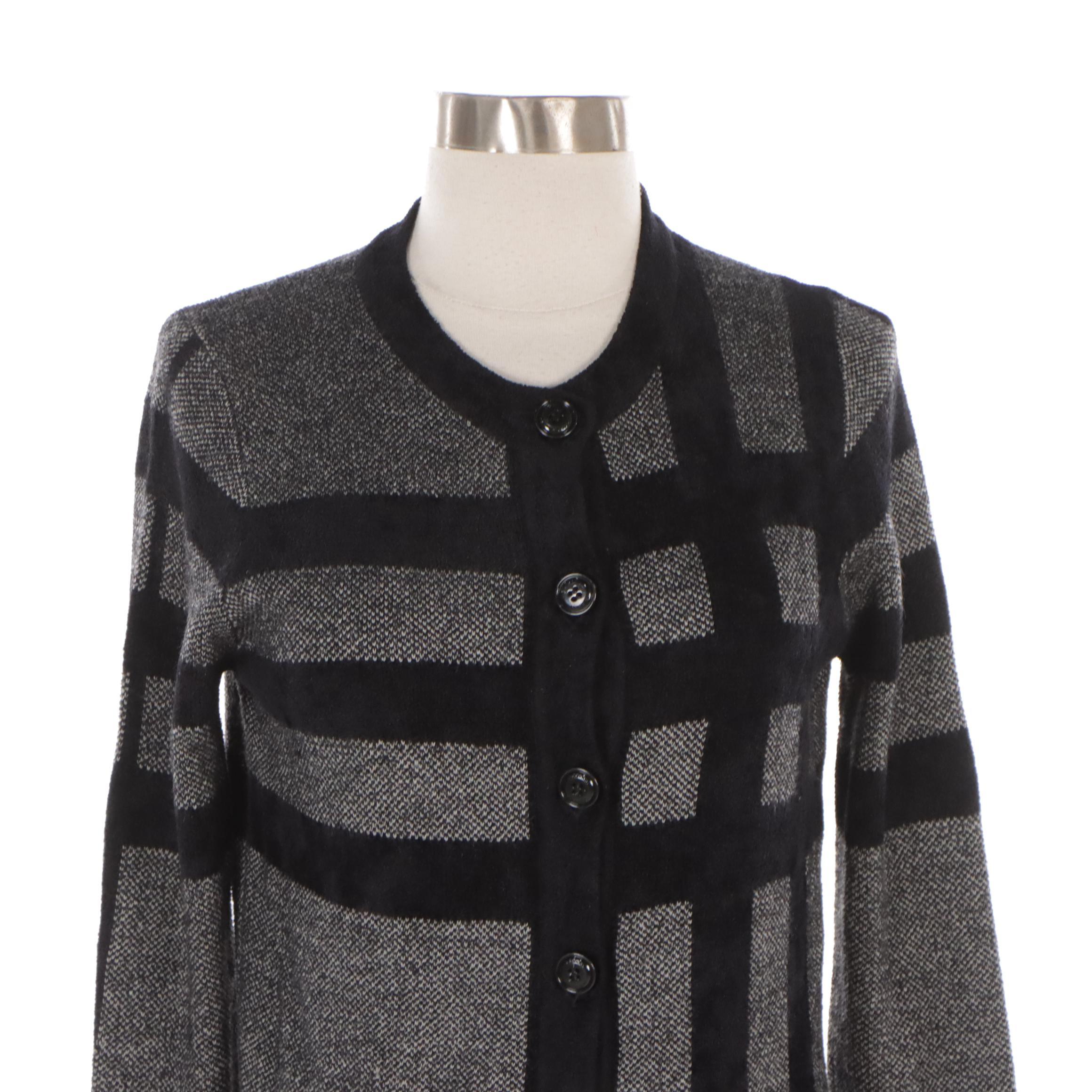 Burberry Red Label Cardigan Sweater in Black and Grey Checked Wool and Acrylic