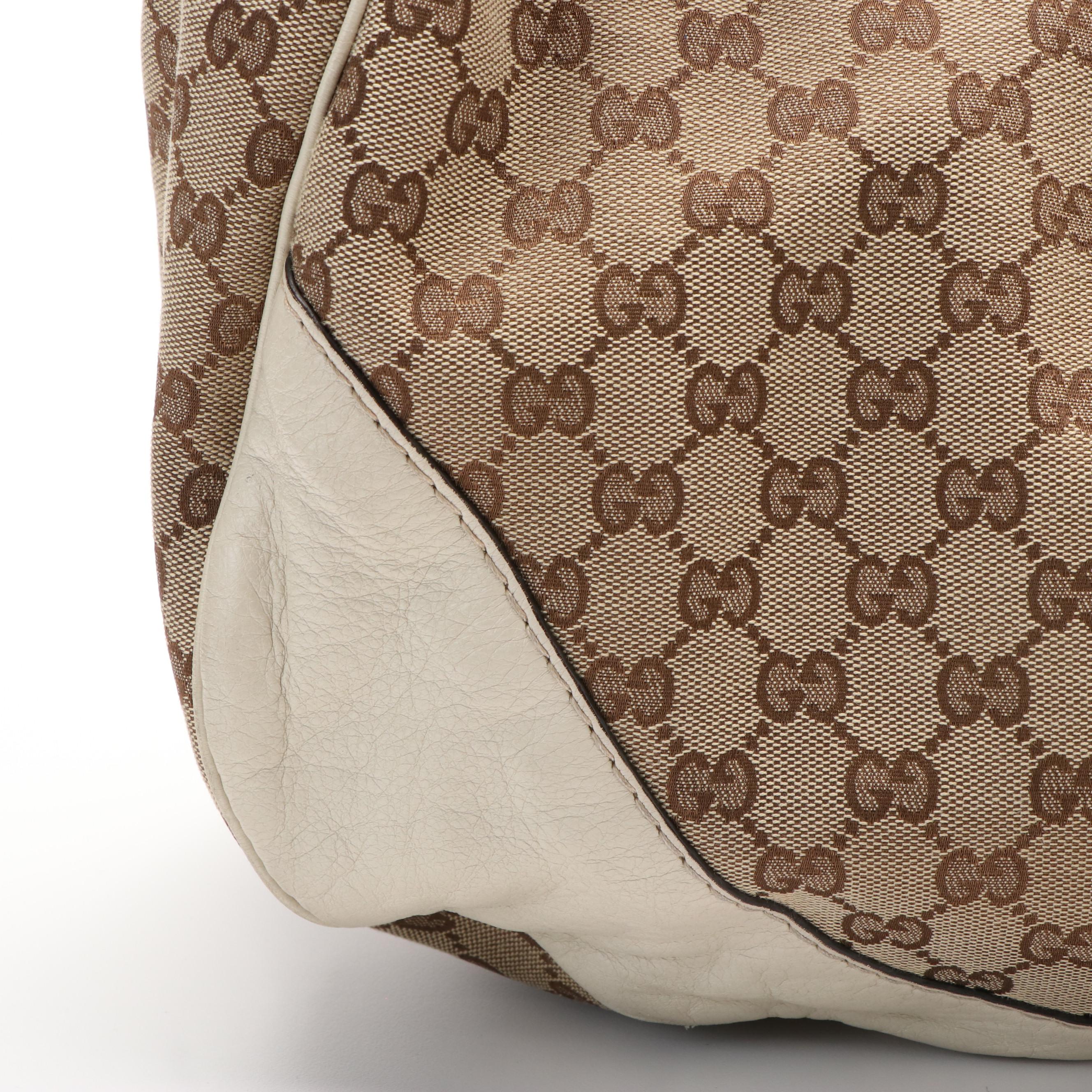 Gucci Charlotte Tote Bag in GG Canvas and White Leather