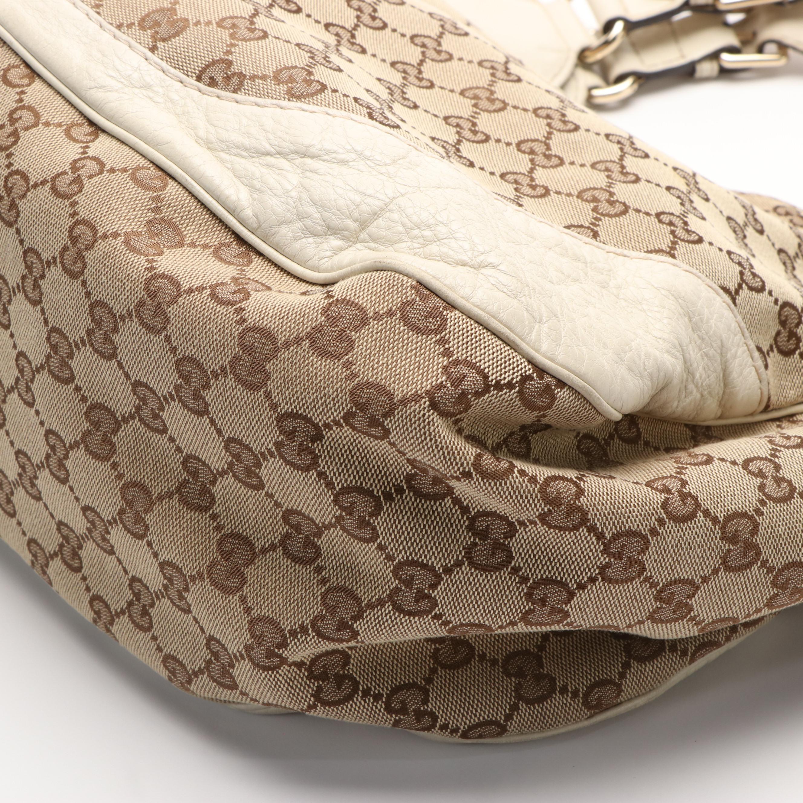Gucci Charlotte Tote Bag in GG Canvas and White Leather