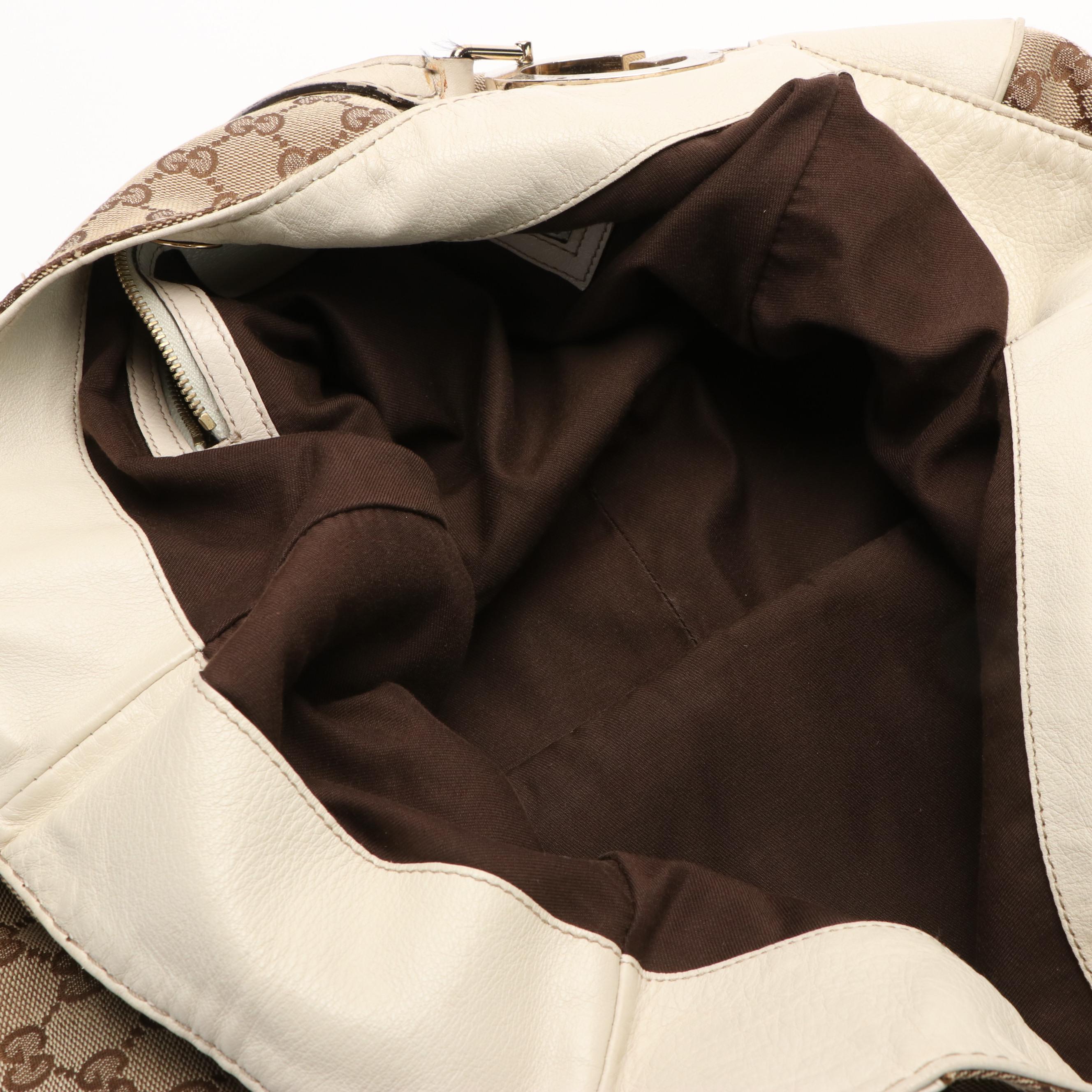 Gucci Charlotte Tote Bag in GG Canvas and White Leather