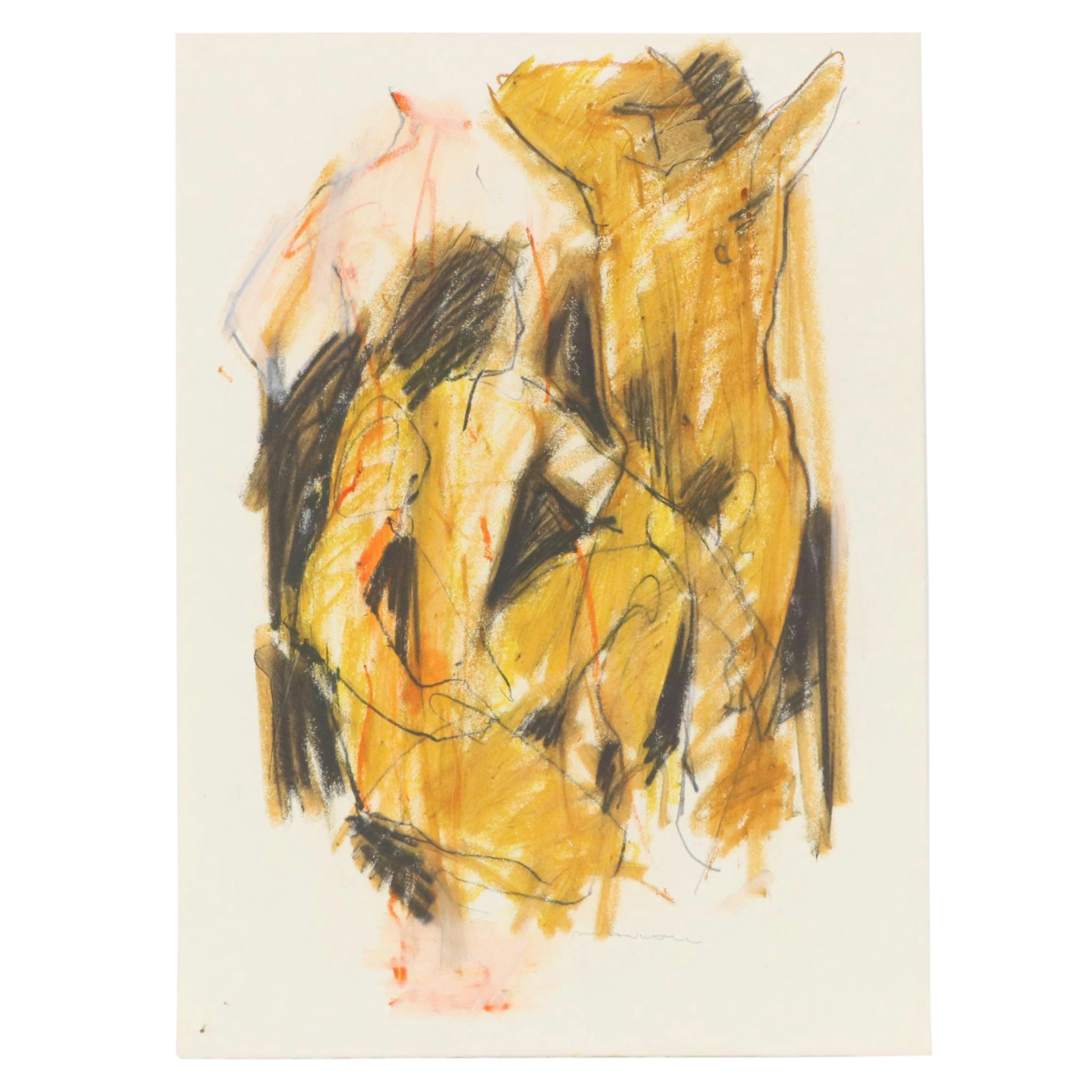 Jack Meanwell Modern Figural Oil Pastel Drawing, Late 20th Century