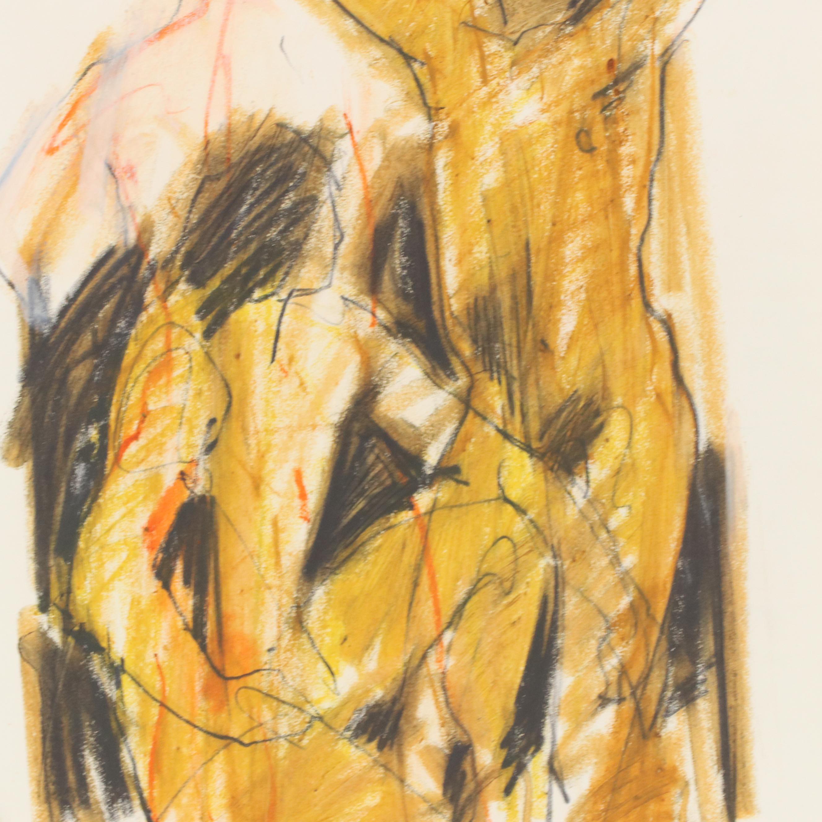 Jack Meanwell Modern Figural Oil Pastel Drawing, Late 20th Century