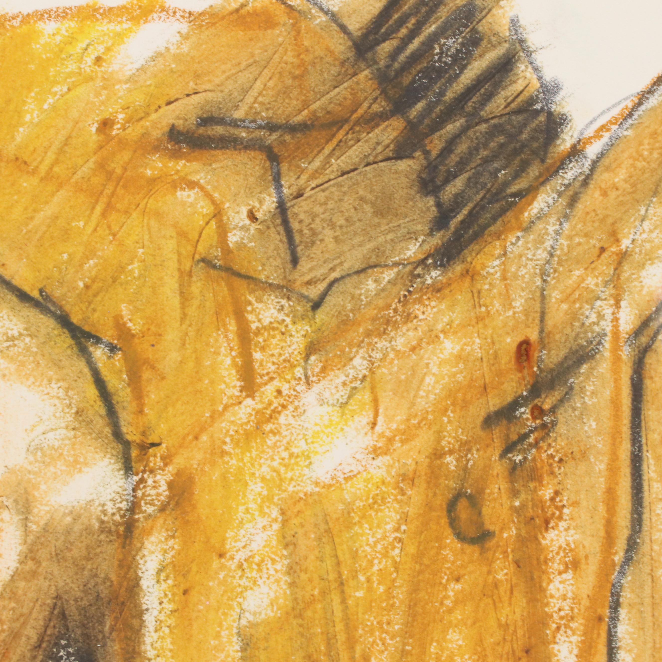 Jack Meanwell Modern Figural Oil Pastel Drawing, Late 20th Century