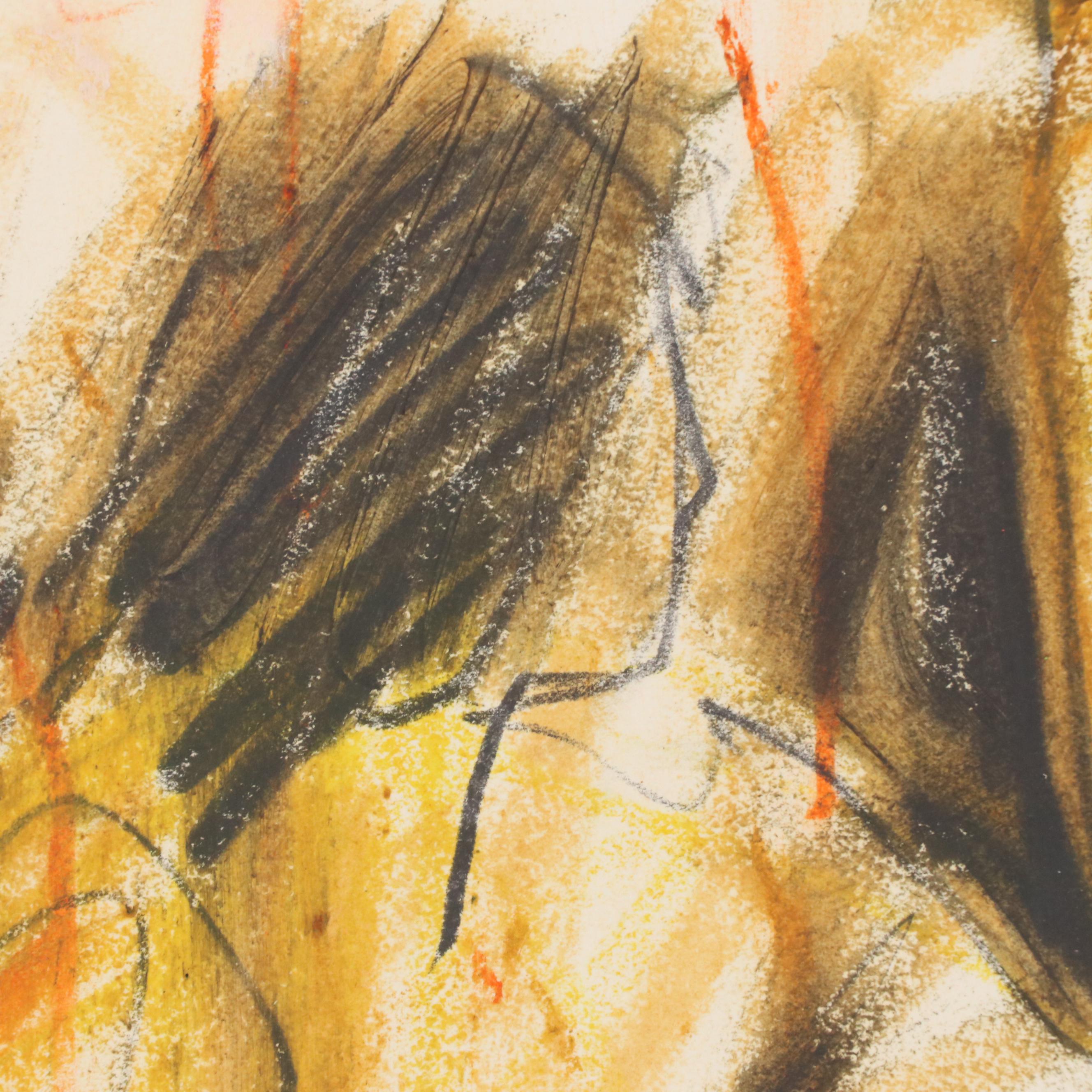 Jack Meanwell Modern Figural Oil Pastel Drawing, Late 20th Century