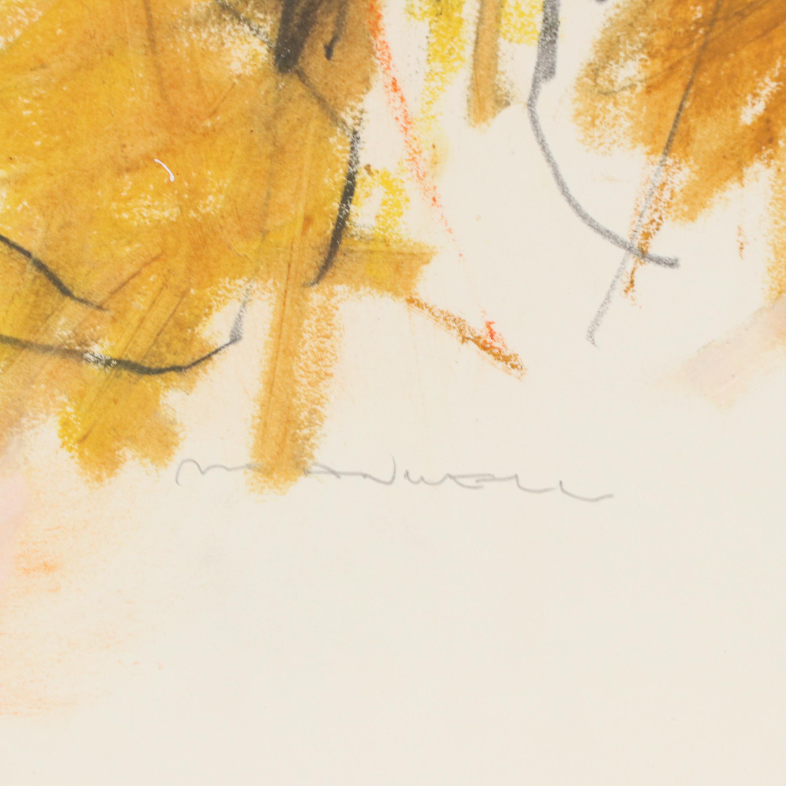 Jack Meanwell Modern Figural Oil Pastel Drawing, Late 20th Century